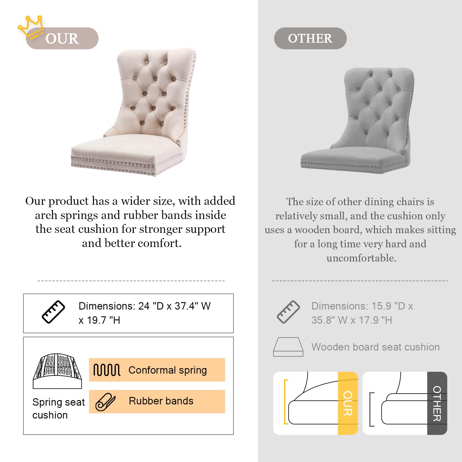 Virabit Upholstered Dining Chairs Set of 4 - Velvet Tufted Accent Chairs with Nailhead Trim & Solid Wood Frame - Modern Kitchen, Dining Room & Bedroom Seating (Beige) | Perfect for Home Decor, Dinner Parties & Cozy Reading Nooks
