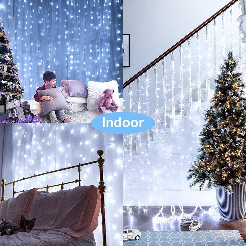 2 Pack Solar Curtain Lights Outdoor - 300 LED Waterproof Fairy String Lights with Remote Control & 8 Modes | Solar Powered Garden Lights for Gazebo, Patio, Party, Wedding, Christmas Decorations (White) | Perfect for Backyard, Balcony, and Holiday Lighting