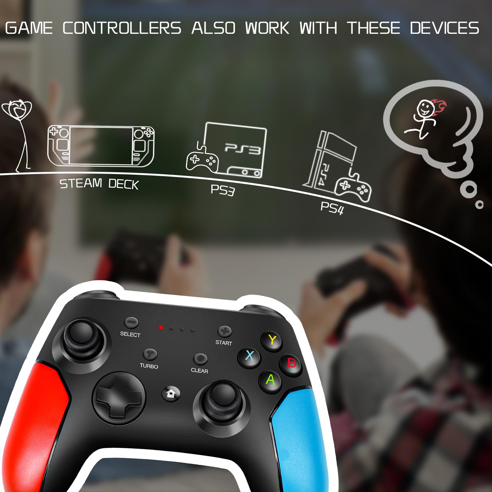 Wireless Bluetooth Controller for iPhone, Android, Switch, PC - Gaming with Dongle & Phone Clip