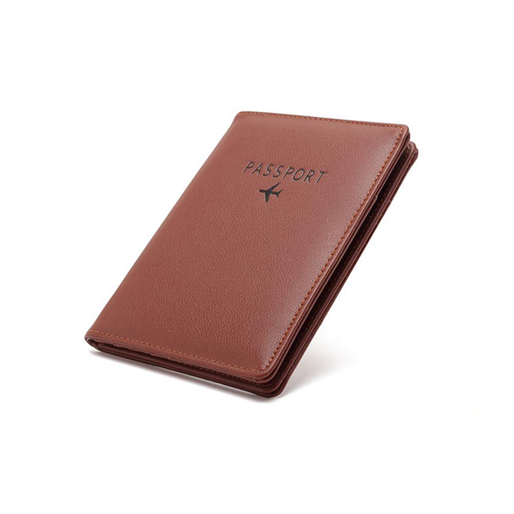 BAKUN RFID Blocking Leather Travel Wallet & Passport Holder - Family Document Organizer with Card Slots, Coffee Brown | Perfect for Airports, Vacations & International Trips