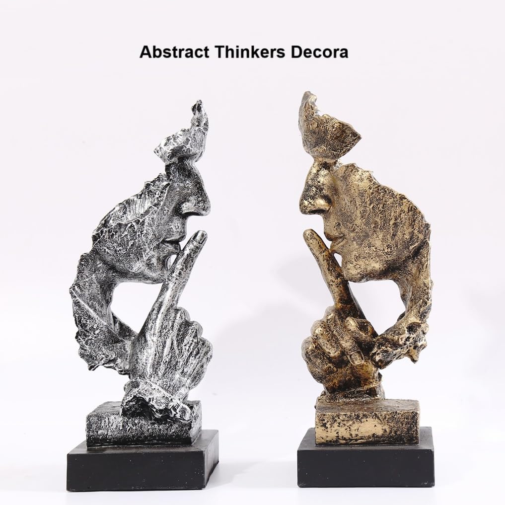 Creative Abstract The Thinker Statue - Silver Silence Face & Hand Sculpture for Office Desk Decor | Modern Home & Office Decorations | Perfect Gift for Art Lovers & Thinkers
