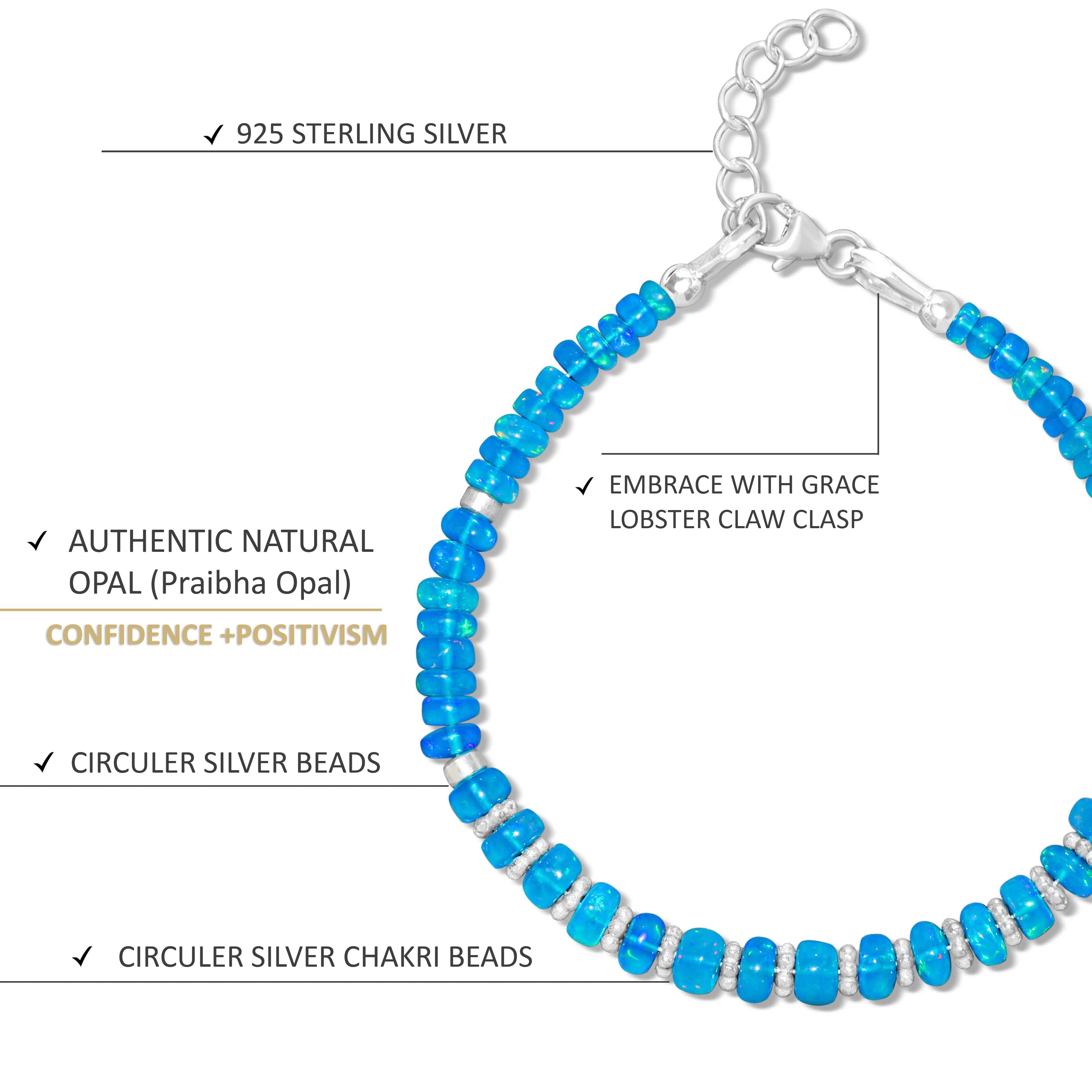 Natural Praibha Opal Beaded Bracelet with Circular Silver Chakri Beads – Handmade Boho Jewelry for Women, Spiritual Healing & Meditation Accessory, Yoga & Festival Fashion Statement