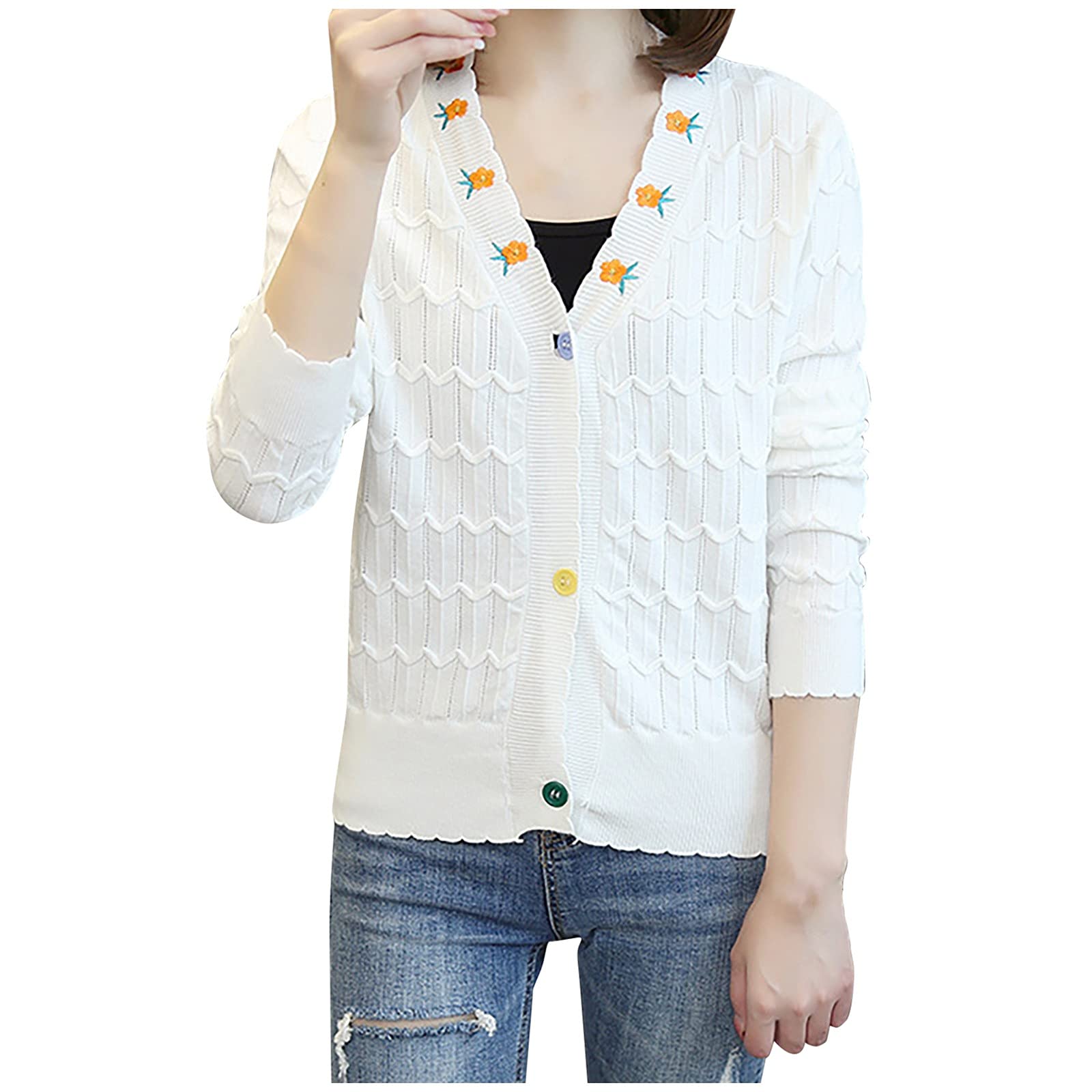 Lightweight Summer Cardigans for Women - V-Neck Ribbed Long Sleeve Knit Sweater | Perfect for Beach Cover-ups, Office Wear & Casual Outfits