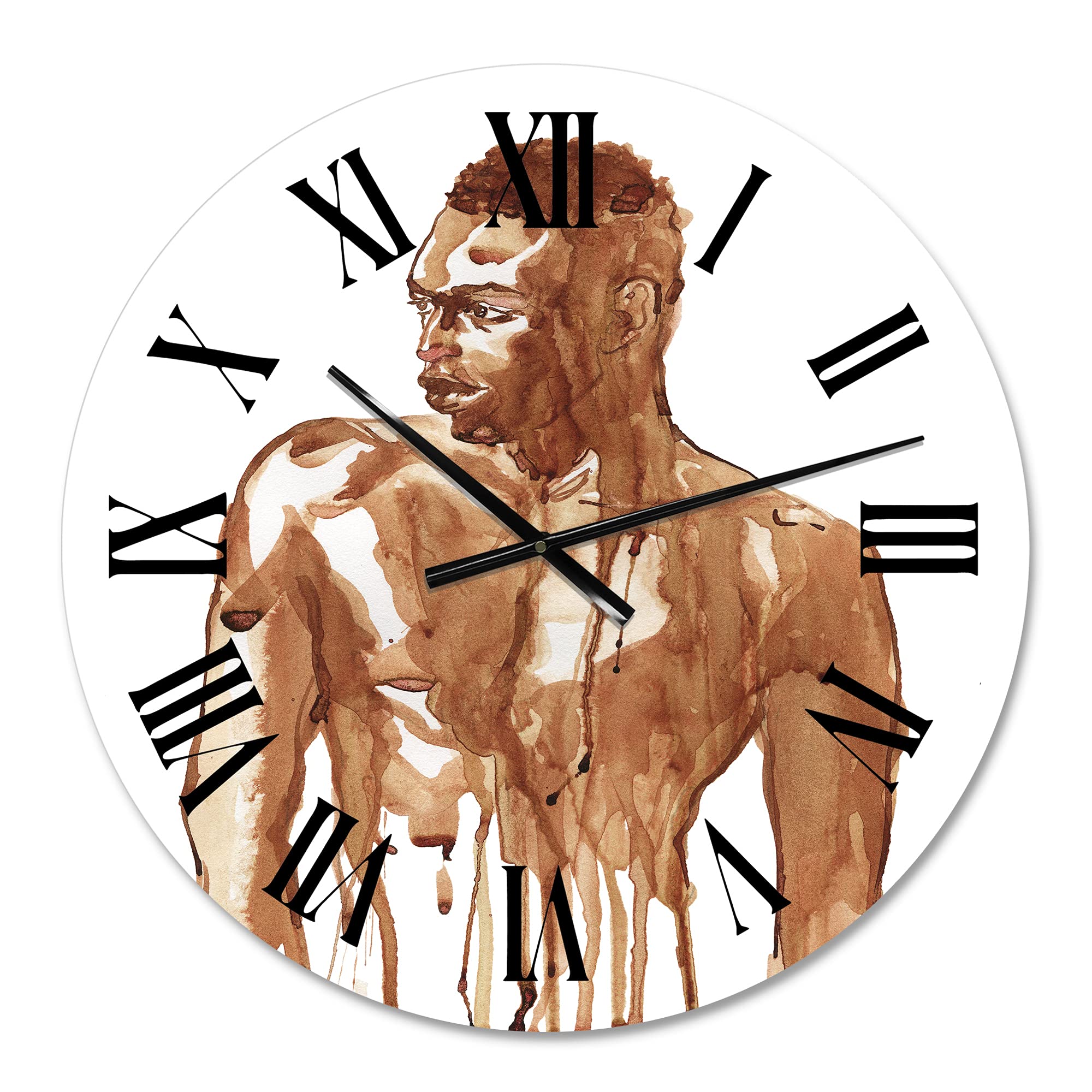 DesignQ Modern Wall Clock - Handsome African Man Portrait on White II - Large Wall Art for Living Room, Bedroom & Office Decor - Unique Home & Gift Idea