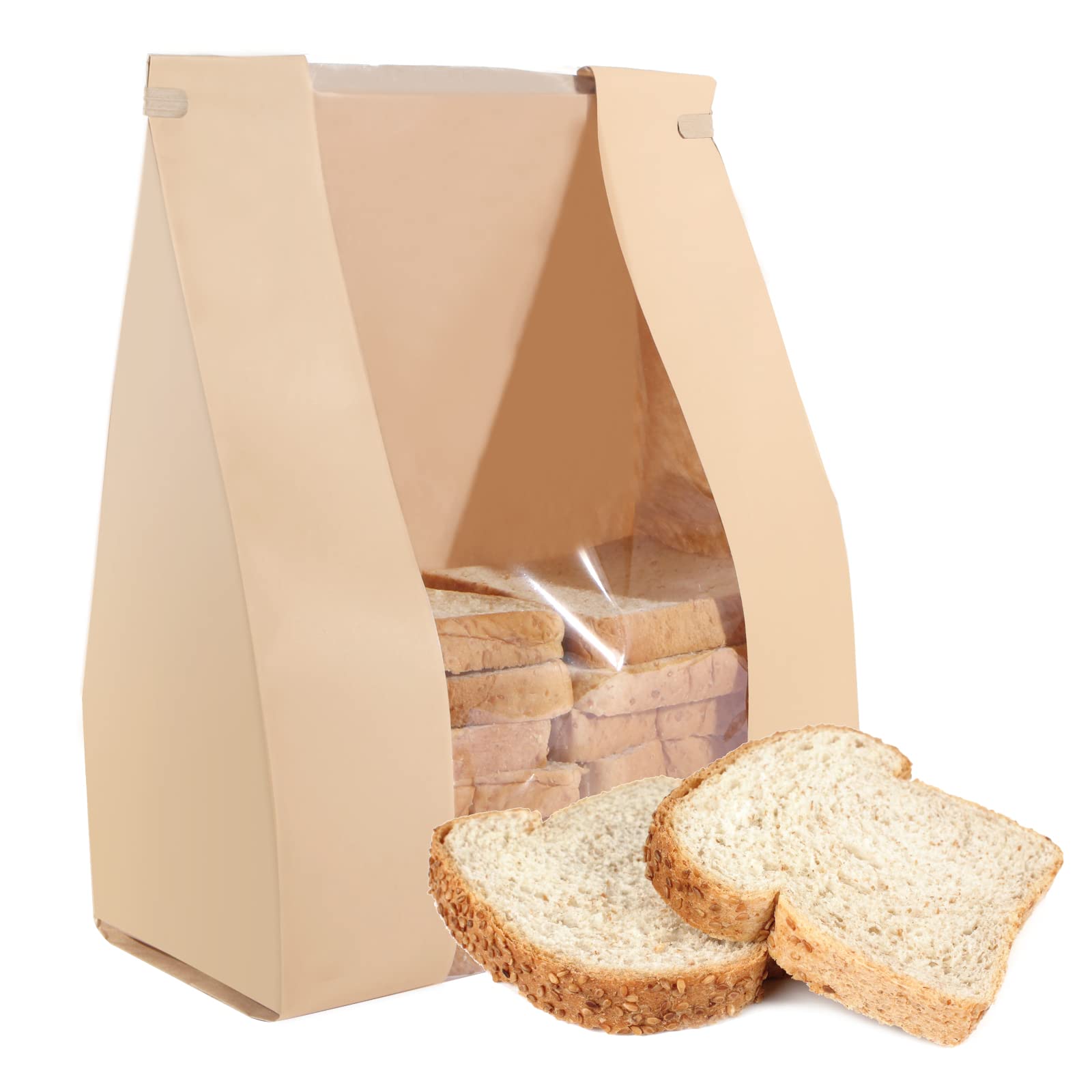 50-Pack Brown Bakery Bags with Window - 13.8 x 9.4 Inch Large Paper Bread Bags with Tin Tie Closure for Homemade Bread, Cookies, Coffee & Treats | Perfect for Bakeries, Cafés & Home Baking Gifts