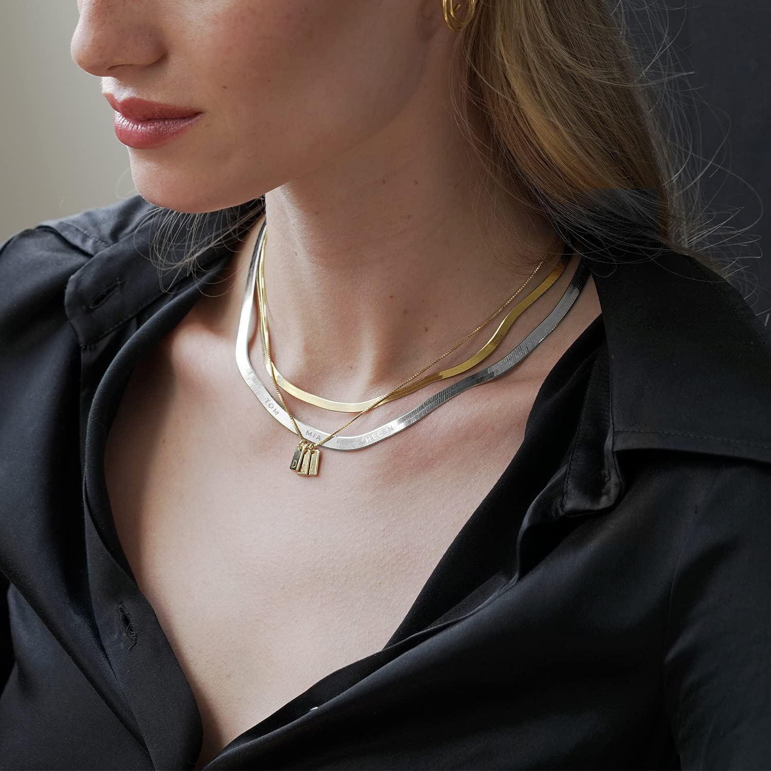 Personalized Engraved Herringbone Chain Necklace for Women - Custom Name & Message Jewelry - Elegant Dainty Gold Necklace Gift for Her - Perfect for Christmas, Birthday, Mother's Day - Wear Daily, Date Nights & Special Occasions