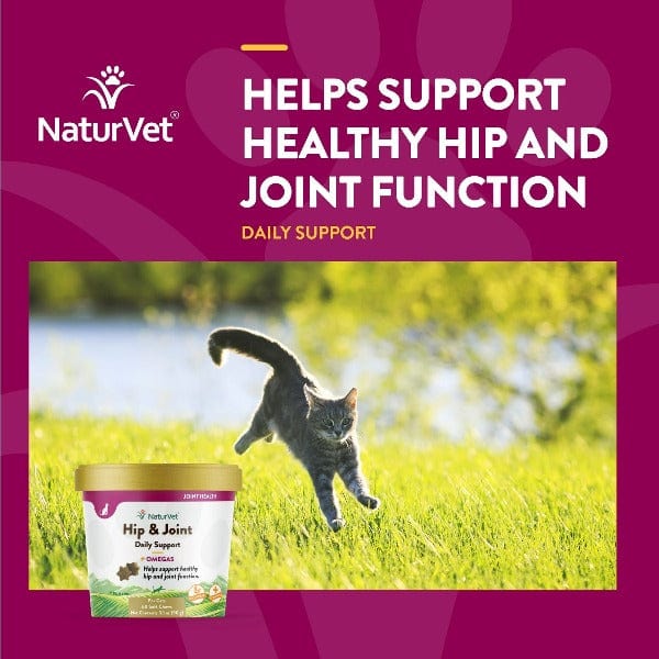 NaturVet Hip & Joint Soft Chews for Cats with Omega-3 - Supports Joint Health & Mobility - Perfect for Senior Cats & Active Felines