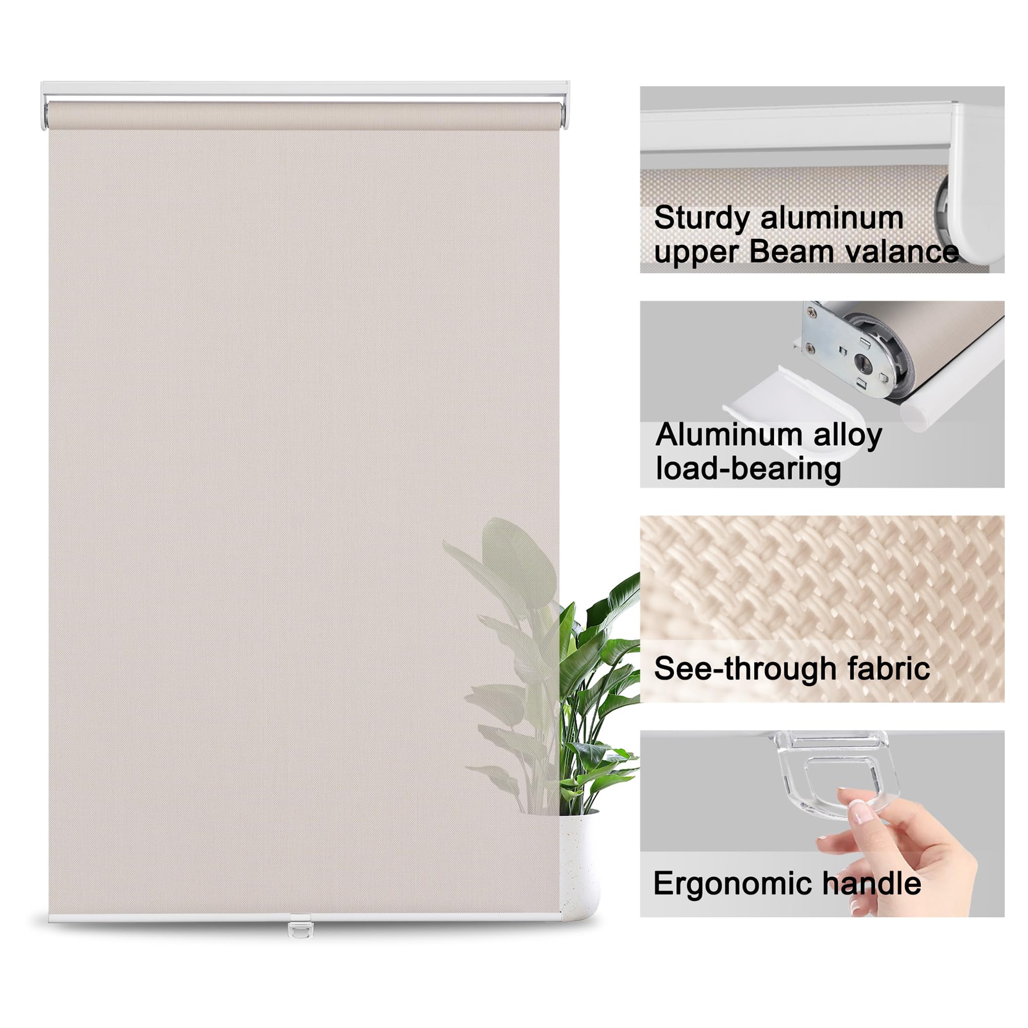 Cordless Roller Shades 5% Openness - UV Protection & Easy Install for Home/Office