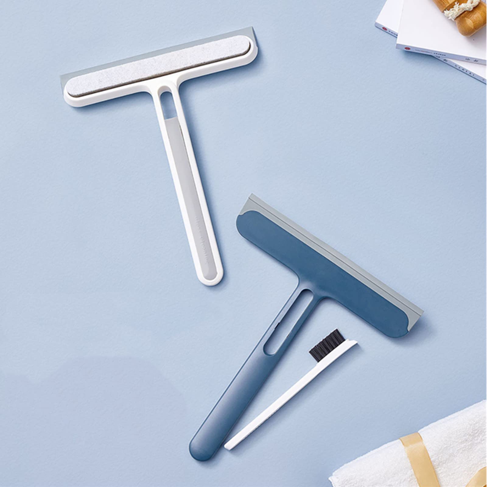 Yepzin 3-in-1 Glass Cleaning Brush Set - Double-Sided Wiper for Windows, Screens & Mirrors - Small Hair & Sponge Brush with Dust Collector - Easy Disassemble Duster Kit (White) - Perfect for Home, Office & Car Cleaning