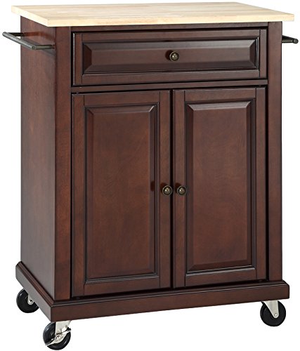 Vintage Mahogany Kitchen Island with Natural Wood Top by Crosley Furniture - Perfect for Farmhouse, Rustic & Open Concept Kitchens - Extra Prep Space & Storage Solution