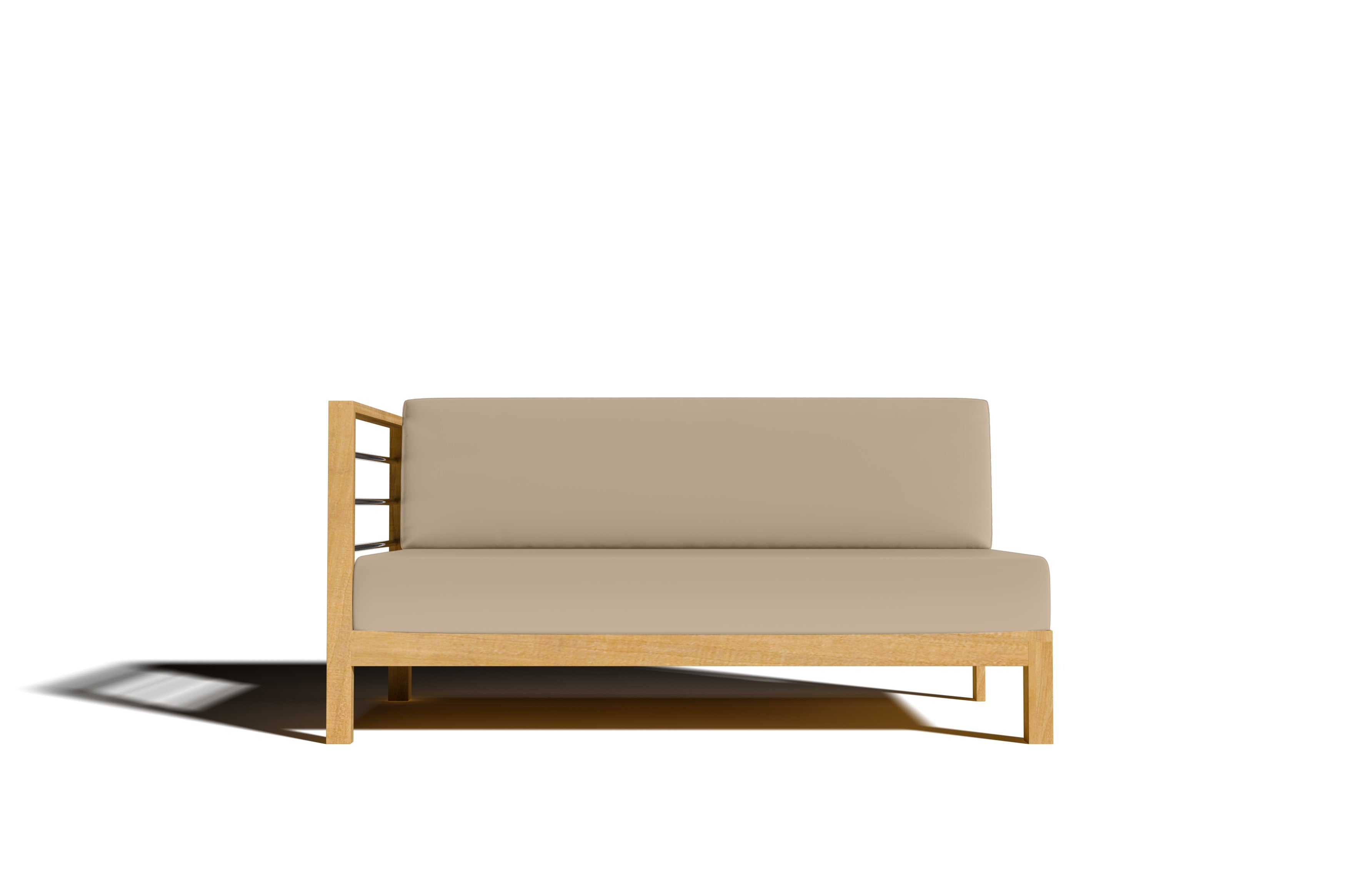 Leon Teak Outdoor Sectional Left Sofa with Sunbrella Fawn Cushion - Weather-Resistant Patio Furniture for Backyard, Poolside & Garden Relaxation