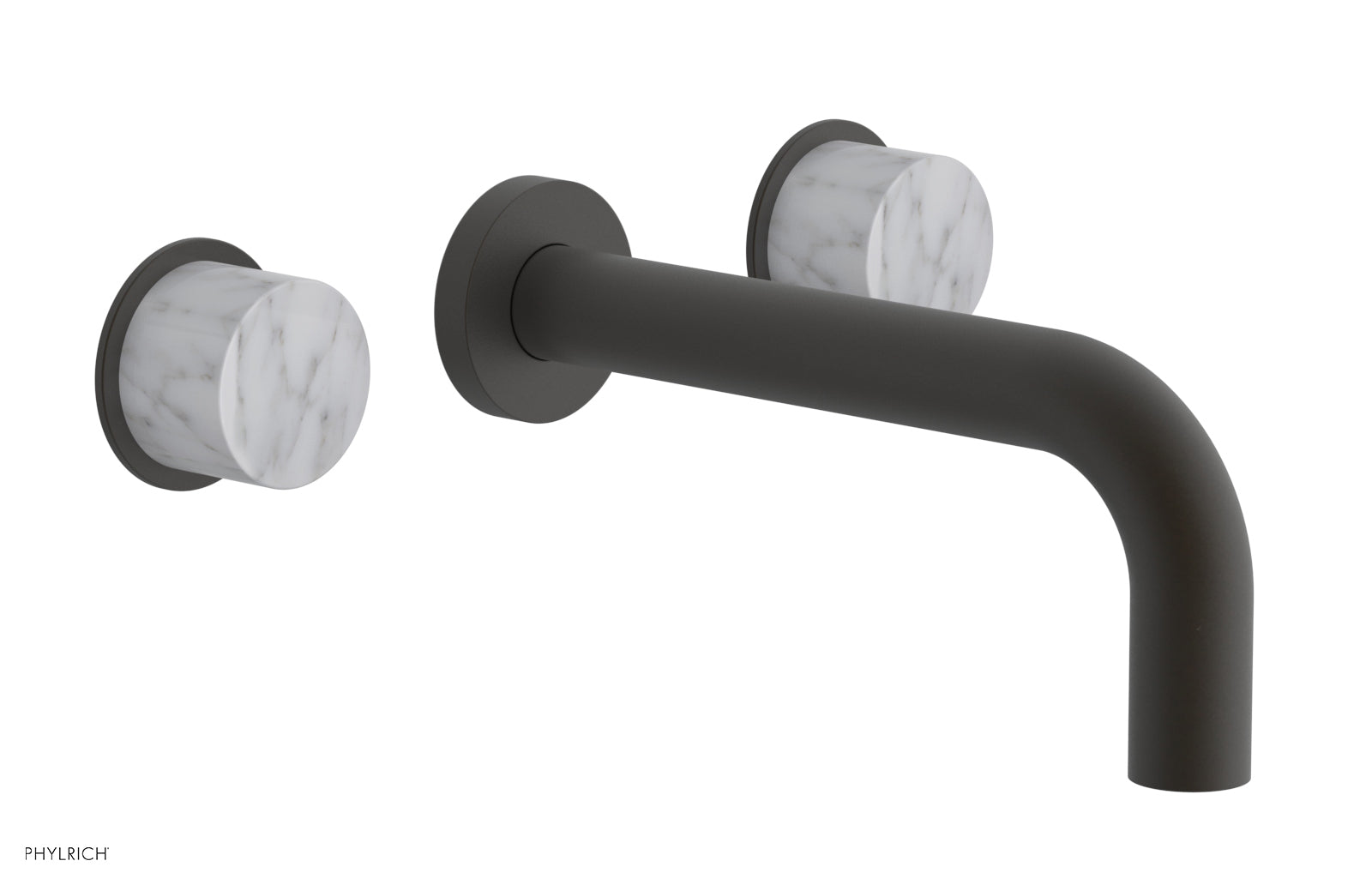 BASIC II Wall Tub Faucet Set with White Marble Handles - 230 58 - Modern Bathroom Sink Faucet for Bathroom Vanity, Powder Room & Guest Bath Installation