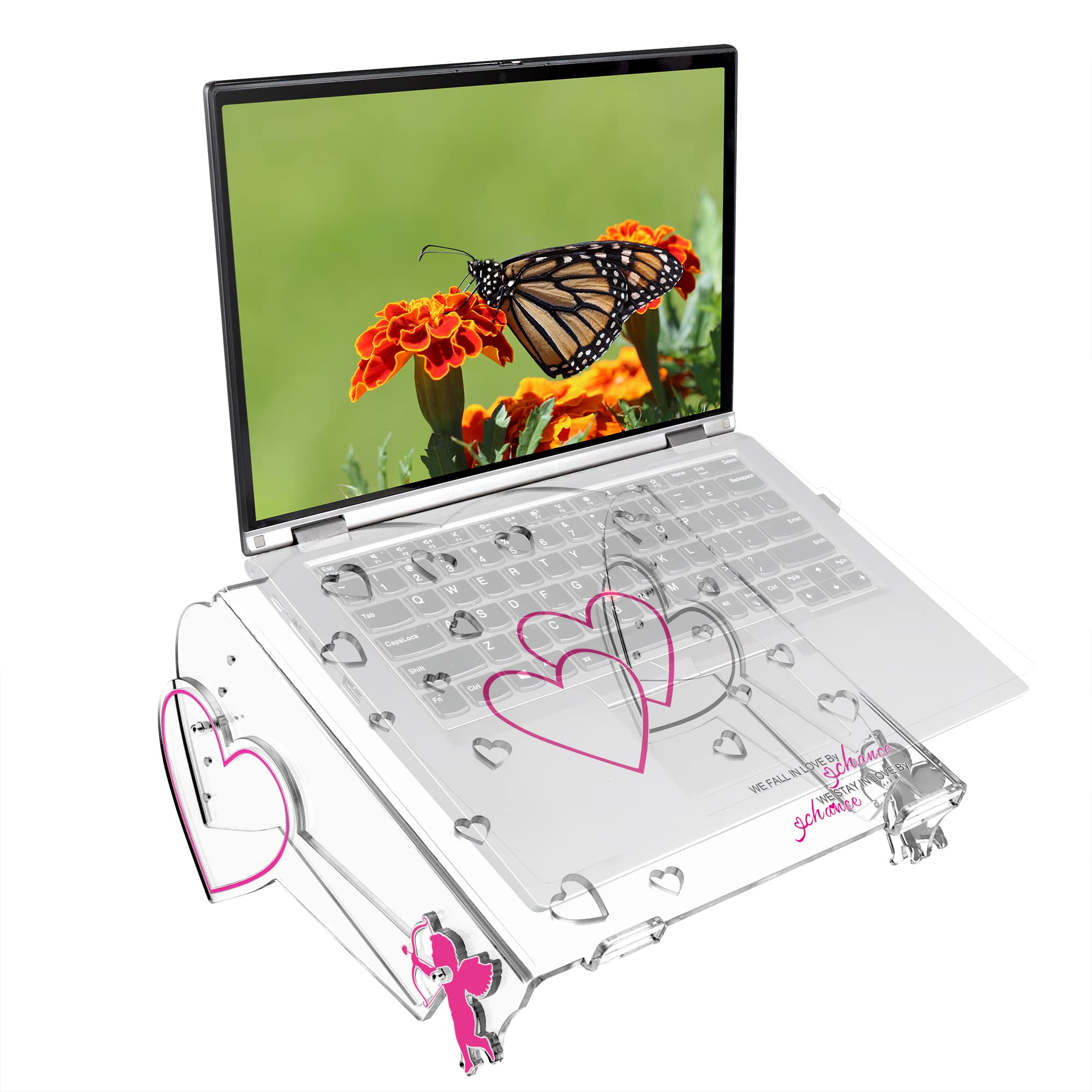 ACOMPATIBLE Ergonomic Adjustable Laptop Stand for Desk - Clear Acrylic Notebook Riser with Love Sign Profile, Compatible with 10-17.3 Inch Laptops, Perfect for Home Office, Gaming, and Study Setup