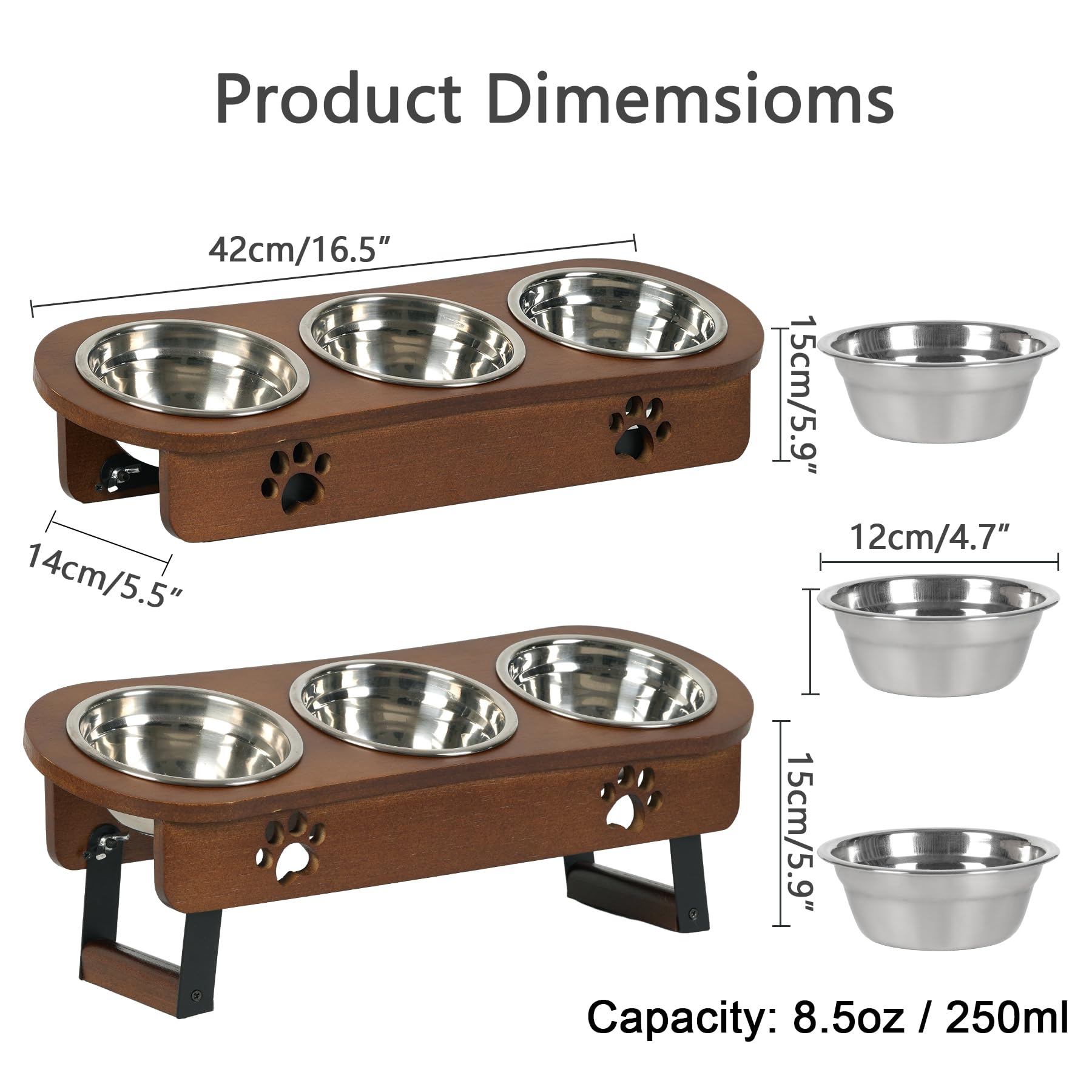 **Elevated Cat Food Bowls - 2 Height Adjustable Raised Pet Bowls for Cats & Small Dogs, Tilted Feeder Stand with 3 Bowls - Perfect for Senior Pets & Digestion Support**    *(Use Cases: Ideal for older cats/dogs, pets with arthritis, or digestive issues; helps reduce neck strain and promotes comfortable feeding.)*