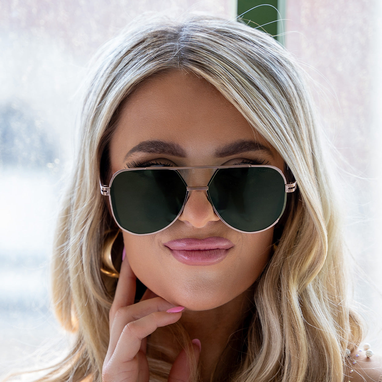 Untangled x Emily Tangle-Free Olive Aviator Sunglasses for Women - Polarized UV Protection - Fashionable Retro Pilot Shades for Driving, Beach & Outdoor Activities