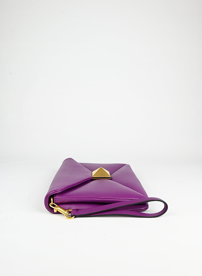 Valentino Leather Clutch Bag with Roman Studs in Purple - Perfect for Evening Parties & Special Occasions