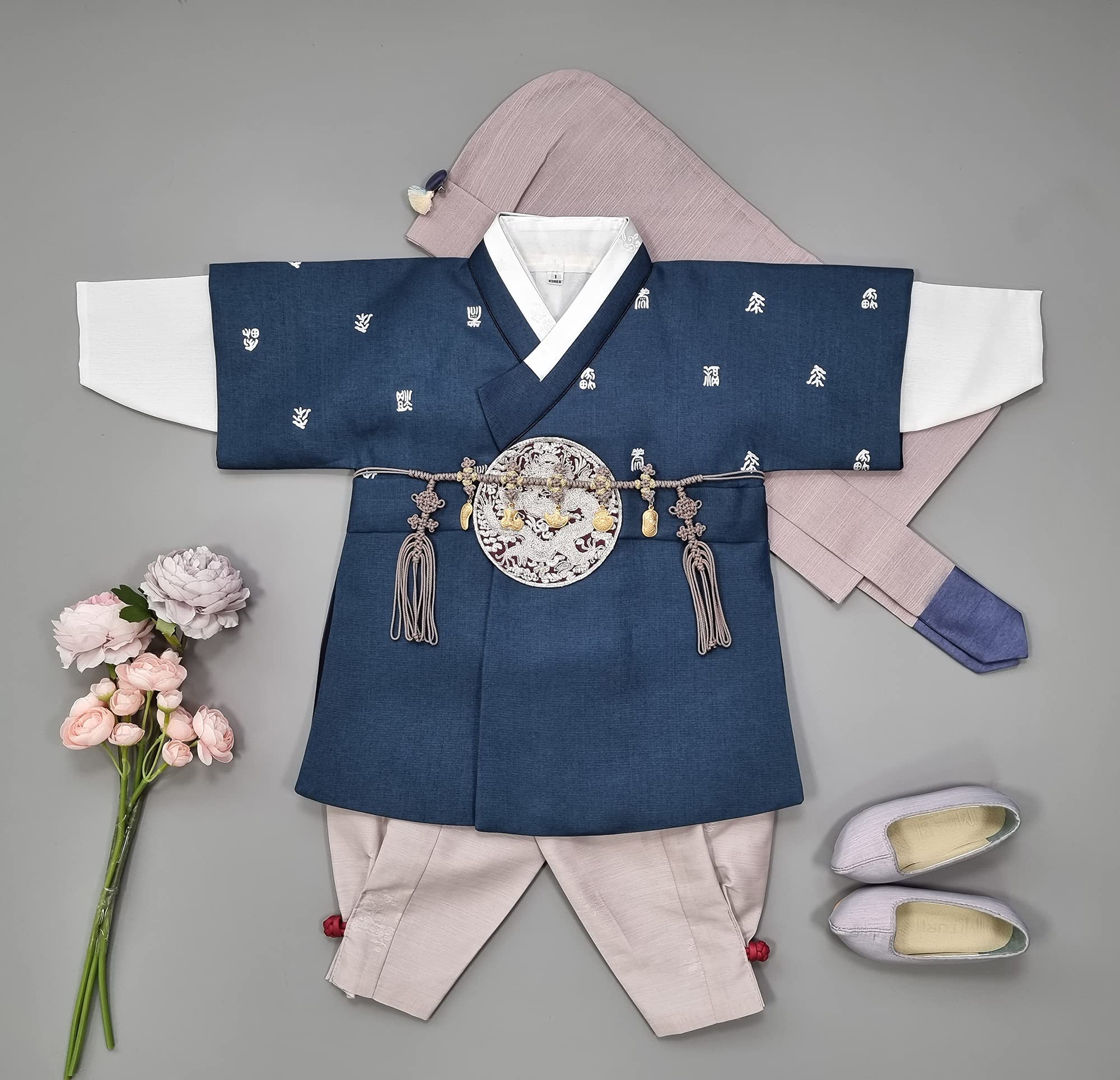 Korean Traditional Baby Boy Hanbok Set - Blue Dol First Birthday Outfit for Ages 1-8 (HJB01) | Perfect for 1st Birthday Celebrations, Korean Cultural Events & Photo Shoots
