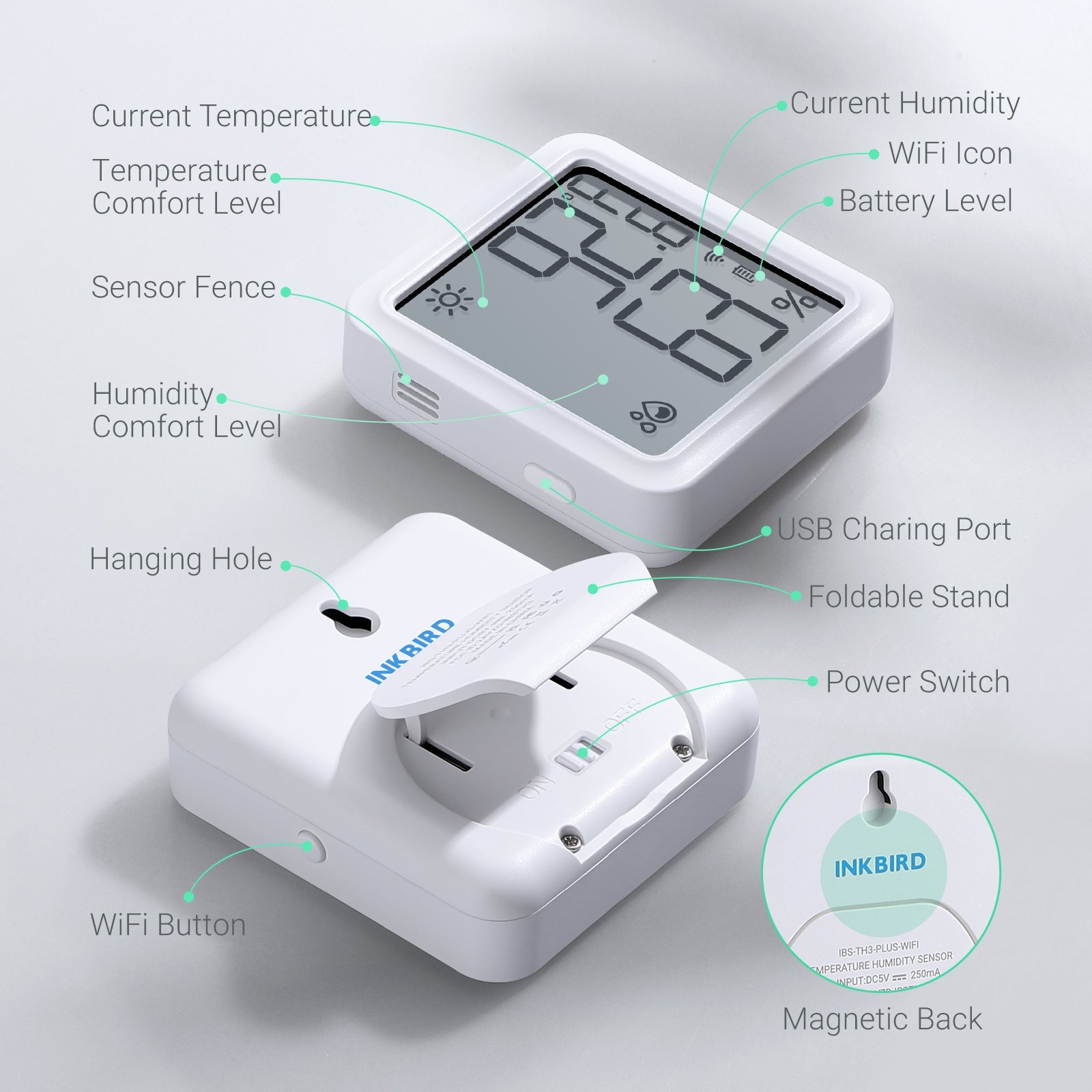 WiFi Hygrometer Thermometer IBS TH3 WIFI PLUS - Smart Indoor Humidity & Temperature Monitor for Home, Greenhouse, Baby Room - Real-Time Remote Monitoring via App