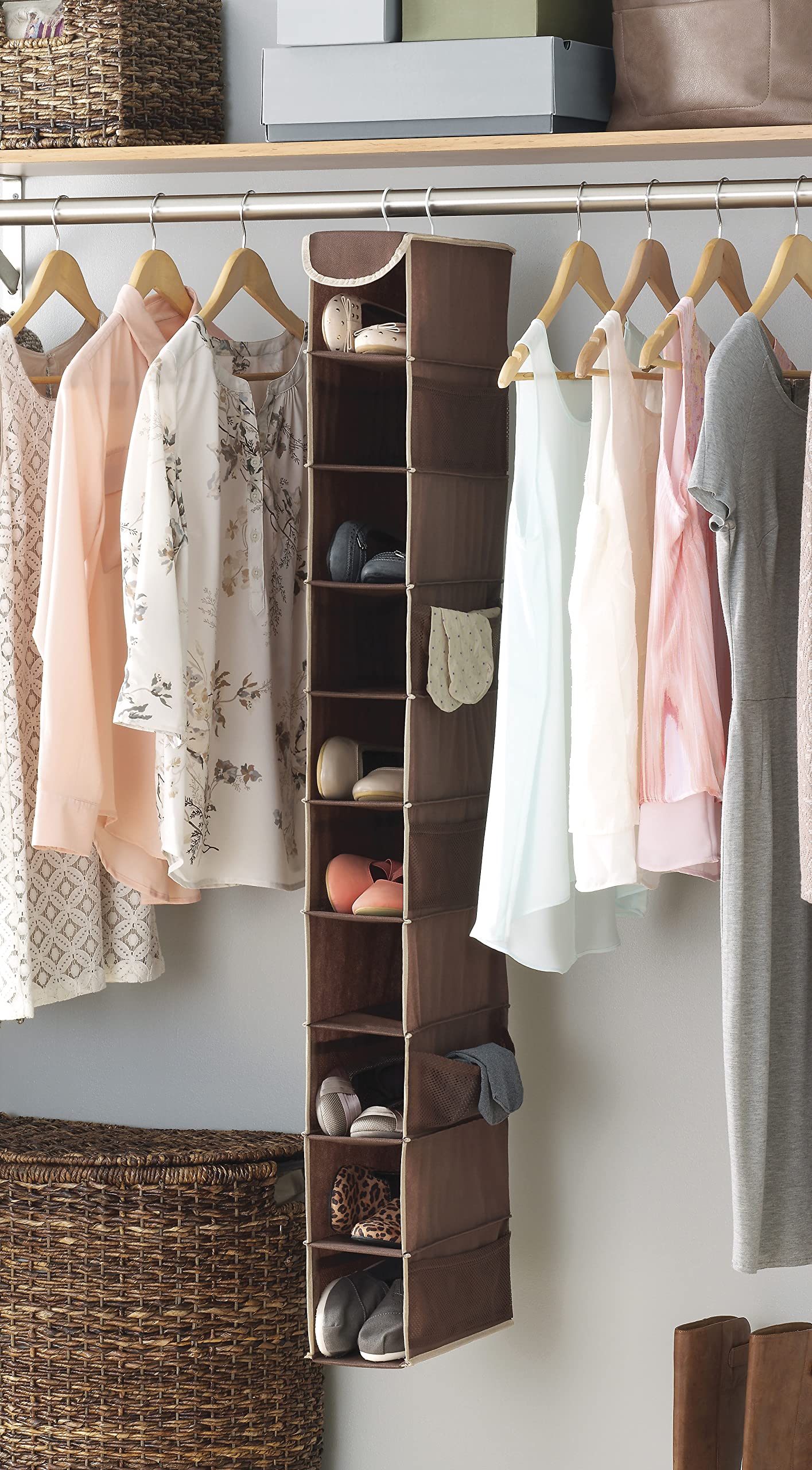 Whitmor 10-Section Hanging Shoe Organizer for Closet - Space Saving Storage Solution for Shoes, Accessories & More - Perfect for Bedroom, Dorm, Entryway Organization