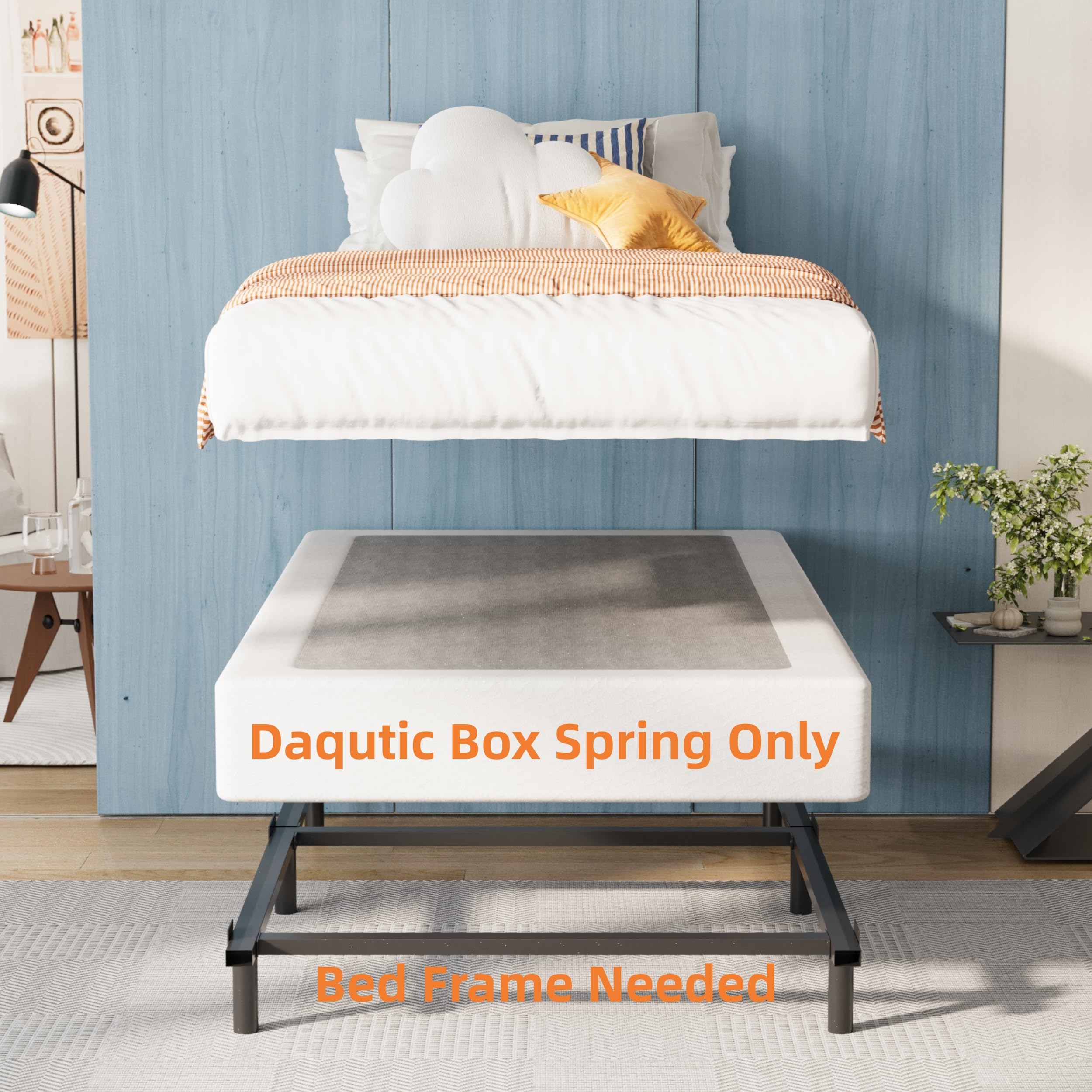6 Inch Twin Box Spring with Cover - Heavy Duty Mattress Foundation, Easy Assembly & Noise Free - Perfect for Kids' Rooms, Guest Beds & Dormitory Use