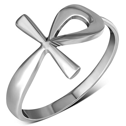 925 Sterling Silver Ankh Ring for Women - Egyptian Cross Symbol of Life - Minimalist Wraparound Jewelry - Perfect for Everyday Wear, Spiritual Gifts & Boho Fashion Accessories