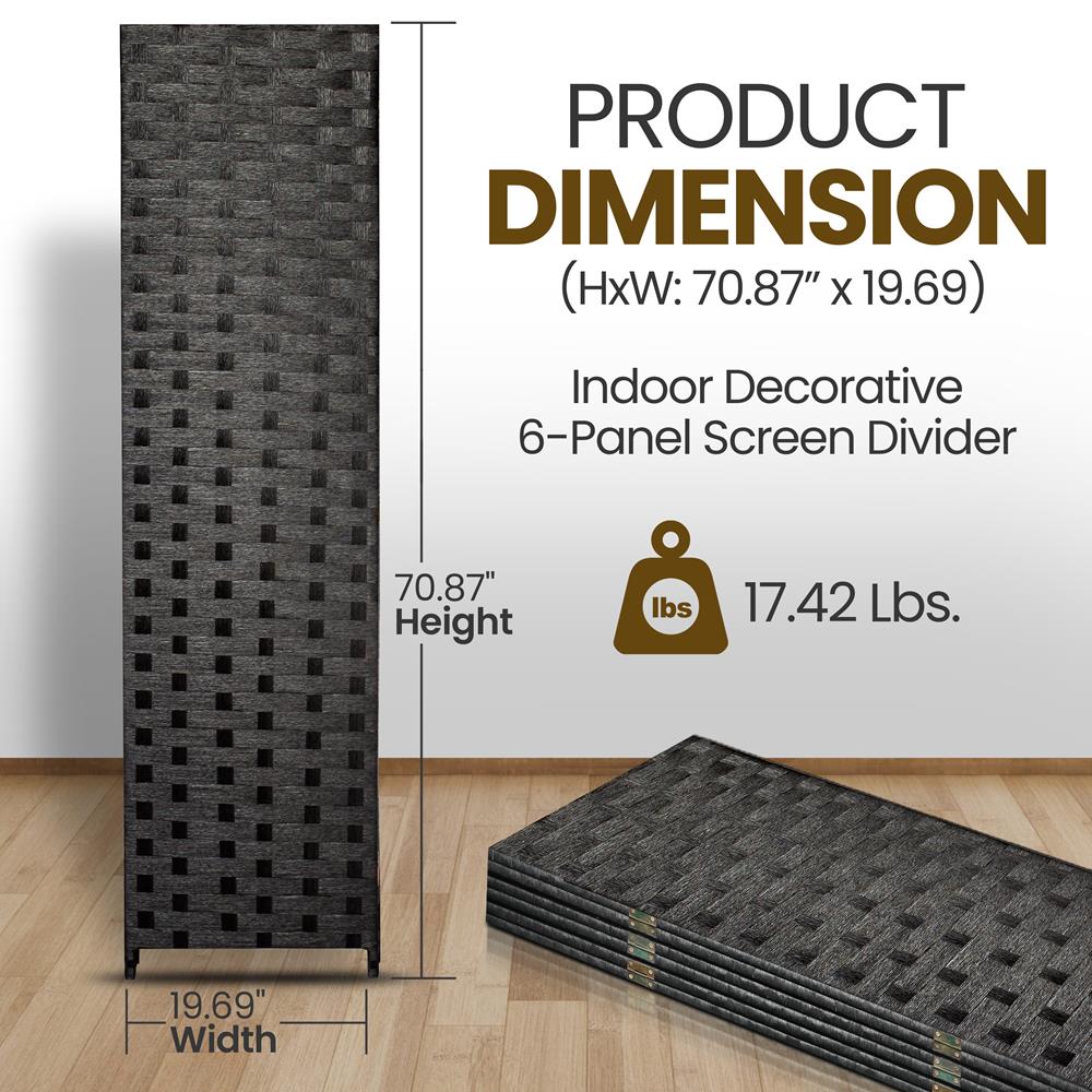 6 Panel Room Divider Screen - Folding Privacy Partition for Home & Office - Perfect for Bedroom, Living Room, Dorm, Studio, and Event Space