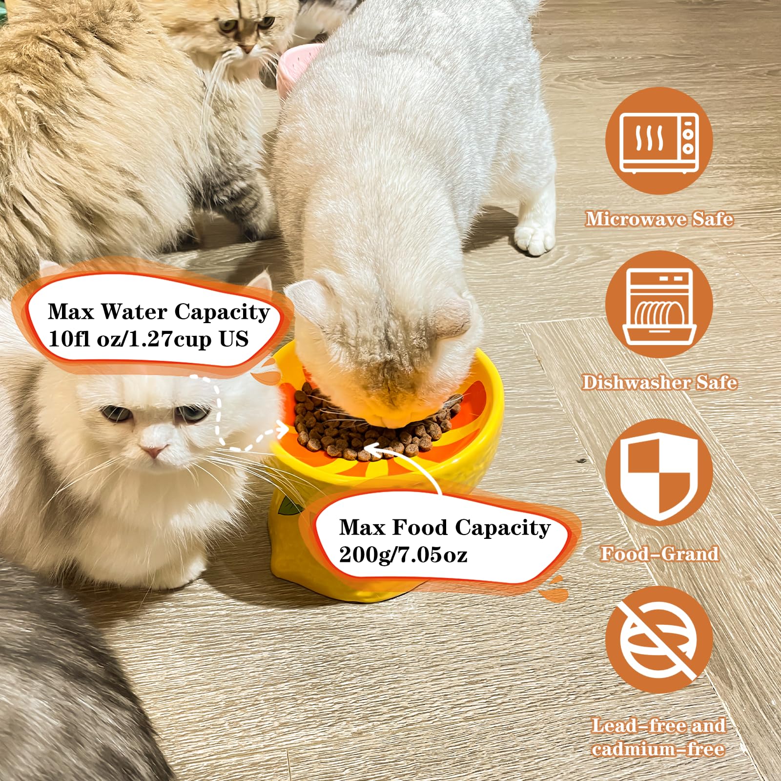 Elevated Cat Bowl - Ceramic Tilted Cat Food Dish for Indoor Cats & Small Dogs | Whisker-Friendly Shallow Wide Bowl for Adult Cats & Medium Pets | Perfect for Home, Kitchen & Pet Feeding Station (Yellow)