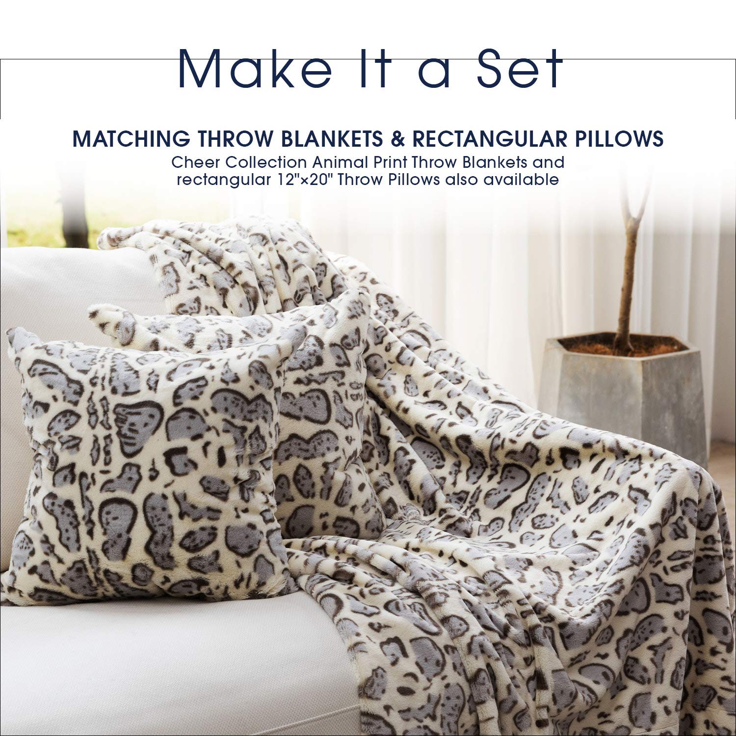 Set of 2 Snow Leopard Print Throw Pillows - 18x18 Inch Soft Velvet Faux Fur Decorative Couch Cushions for Living Room, Bedroom & Sofa Decor