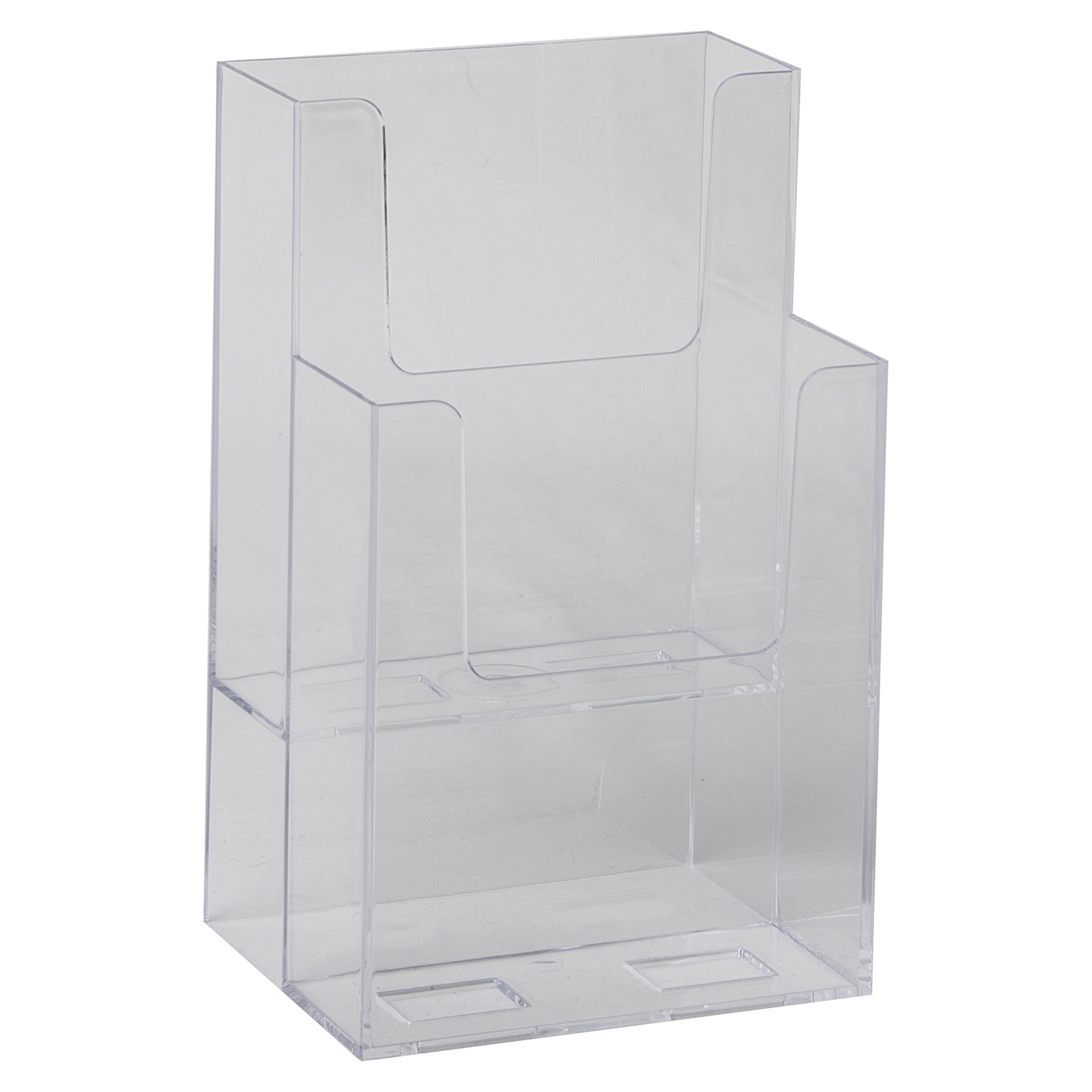 Clear-Ad LHF-S102 Acrylic Slant Back 2-Tier Trifold Brochure Display Holder - Bulk Plastic Literature Stand for Flyers, Booklets, Mail, Cards & Pamphlets (60-Pack) - Perfect for Retail Stores, Restaurants, Hotels & Office Reception Areas