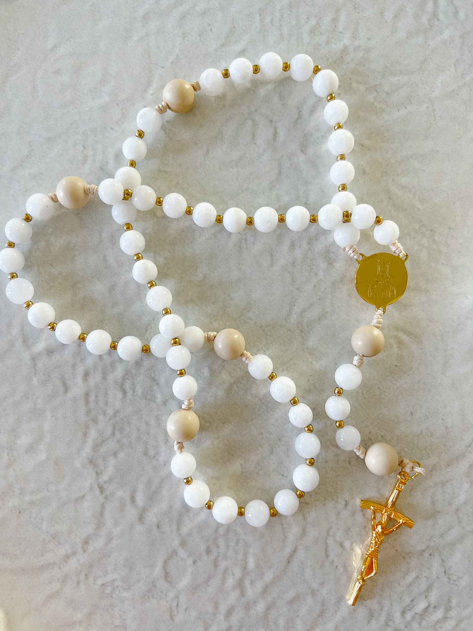 Lily Rosary Beads - Virgin Mary Purity Prayer Necklace for Catholic Devotion & Spiritual Gifts