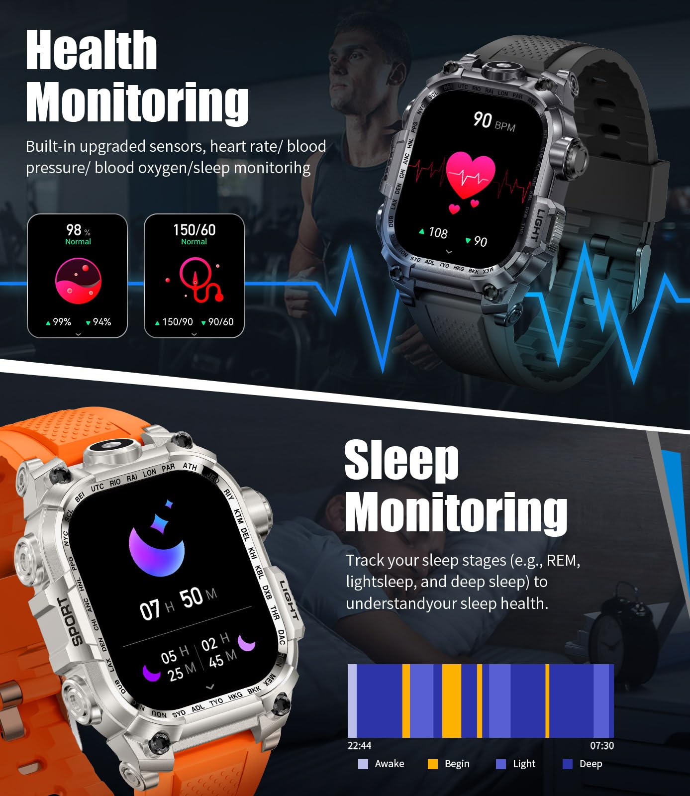 LIGE Military Smart Watch for Men - Answer/Make Calls, LED Flashlight, 2.01