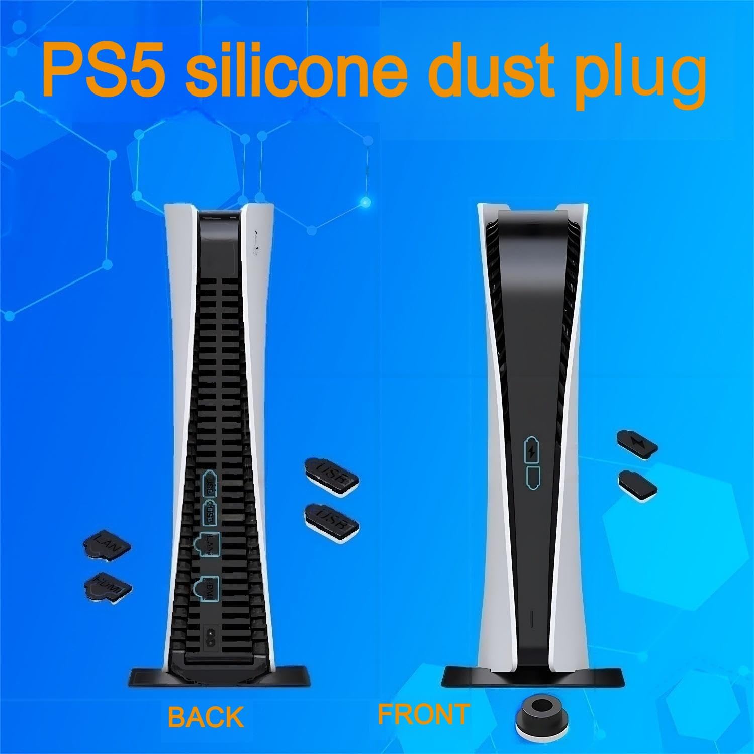 4Pcs PS5 Cooling Fan Dust Screen & Heat Dissipation Ventilation Covers with 1 Silicone Dust Plug Set - Compatible with PS5 Pro & Slim Models - Prevent Overheating & Dust Protection for Gaming Consoles