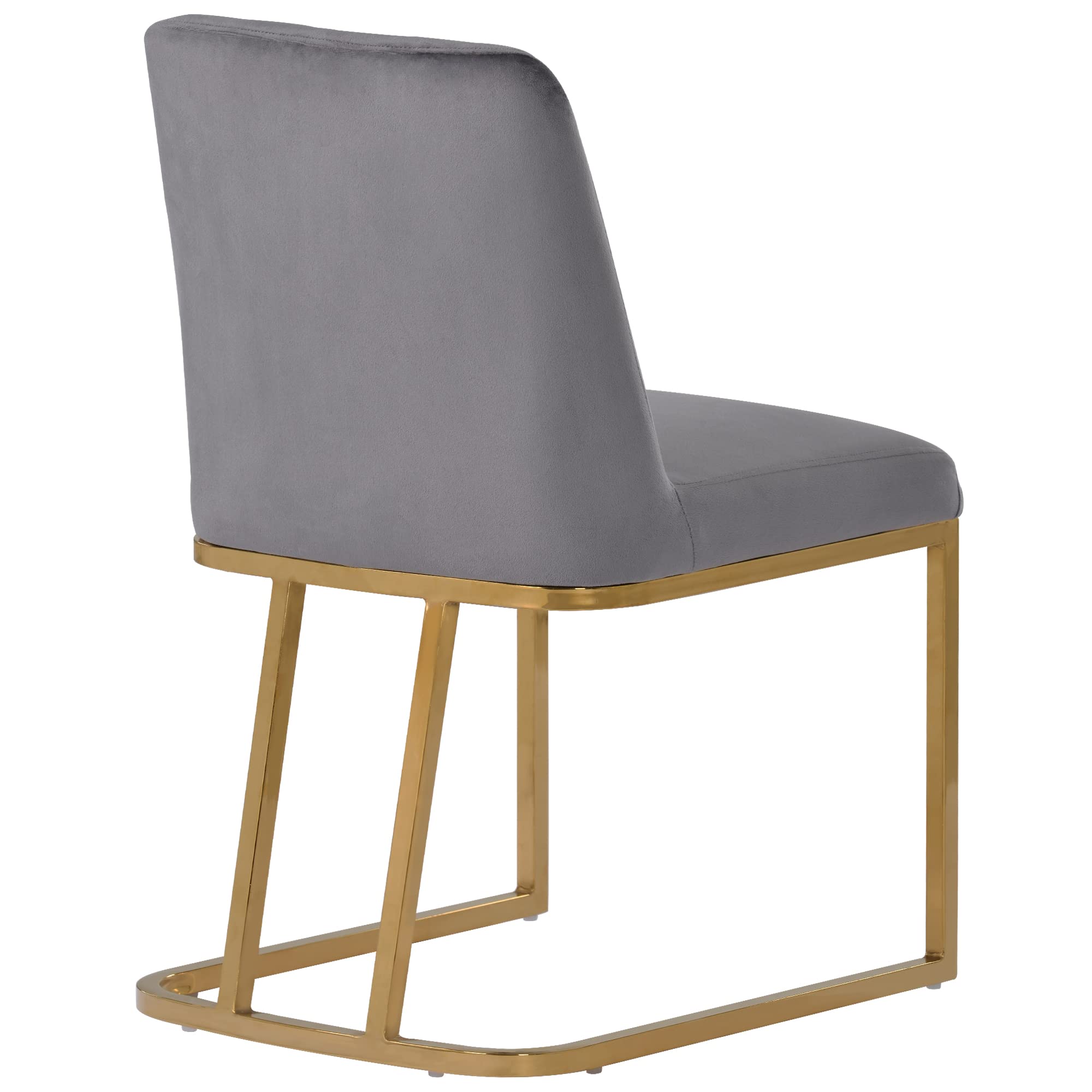 Modern Minimalist Velvet Upholstered Dining Chairs Set of 2 - Armless Accent Chairs with Gold Metal Base for Living Room, Kitchen, Vanity or Patio - Soft Gray Velvet Seating for Home Decor & Entertaining