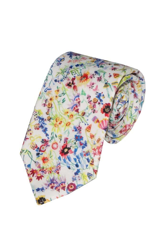 LA Smith Floral Picnic Pink Cotton Tie - Liberty Fabric Necktie for Men - Perfect for Weddings, Parties & Office Wear