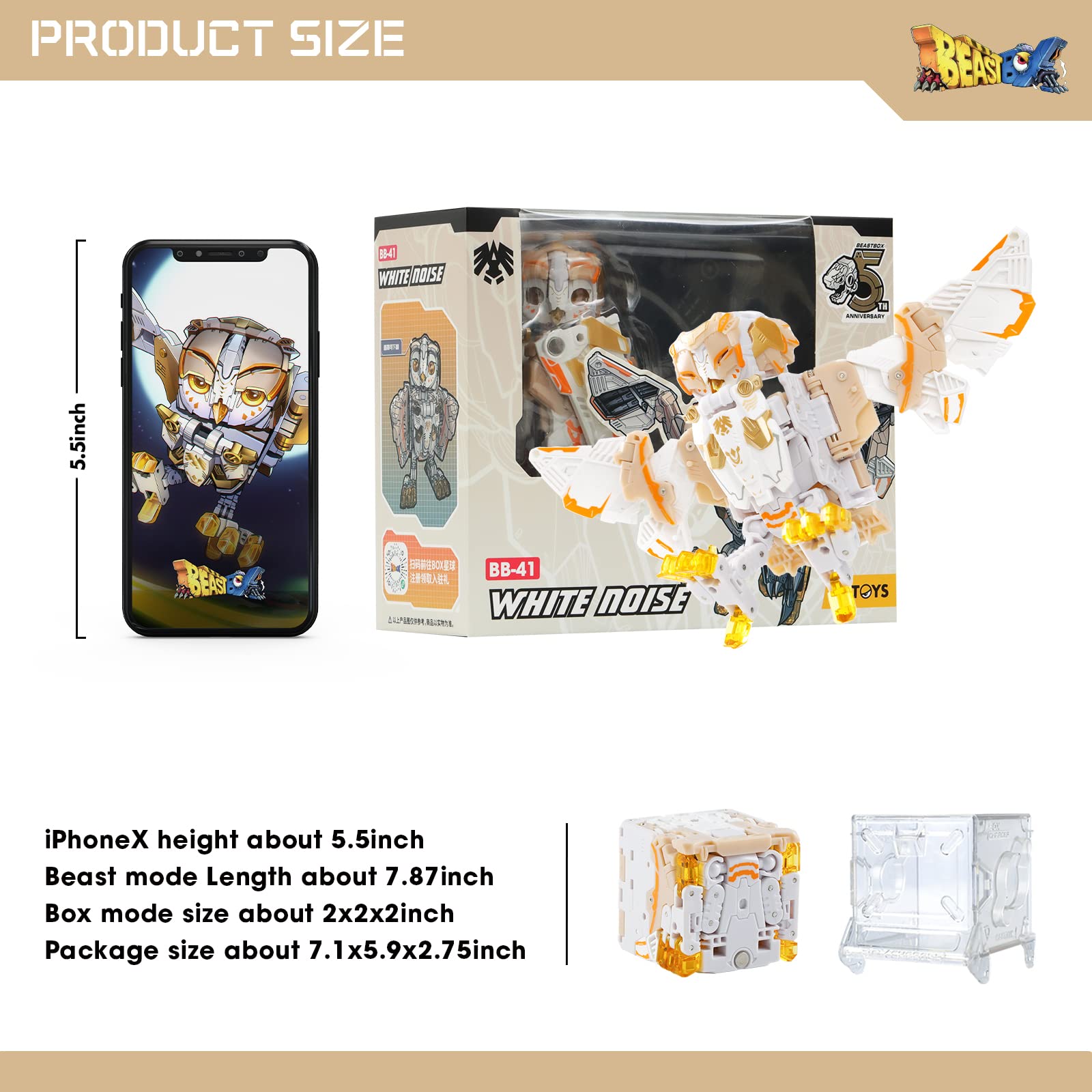52TOYS BEASTBOX BB-41 WHITENOISE Owl Transformable Action Figure - 2.8 Inch Collectible Deformable Toy (2-in-1 Design) - Perfect Gift for Teens & Adults (Ages 15+) - Great for Birthday Parties, Collections & Display Shelves
