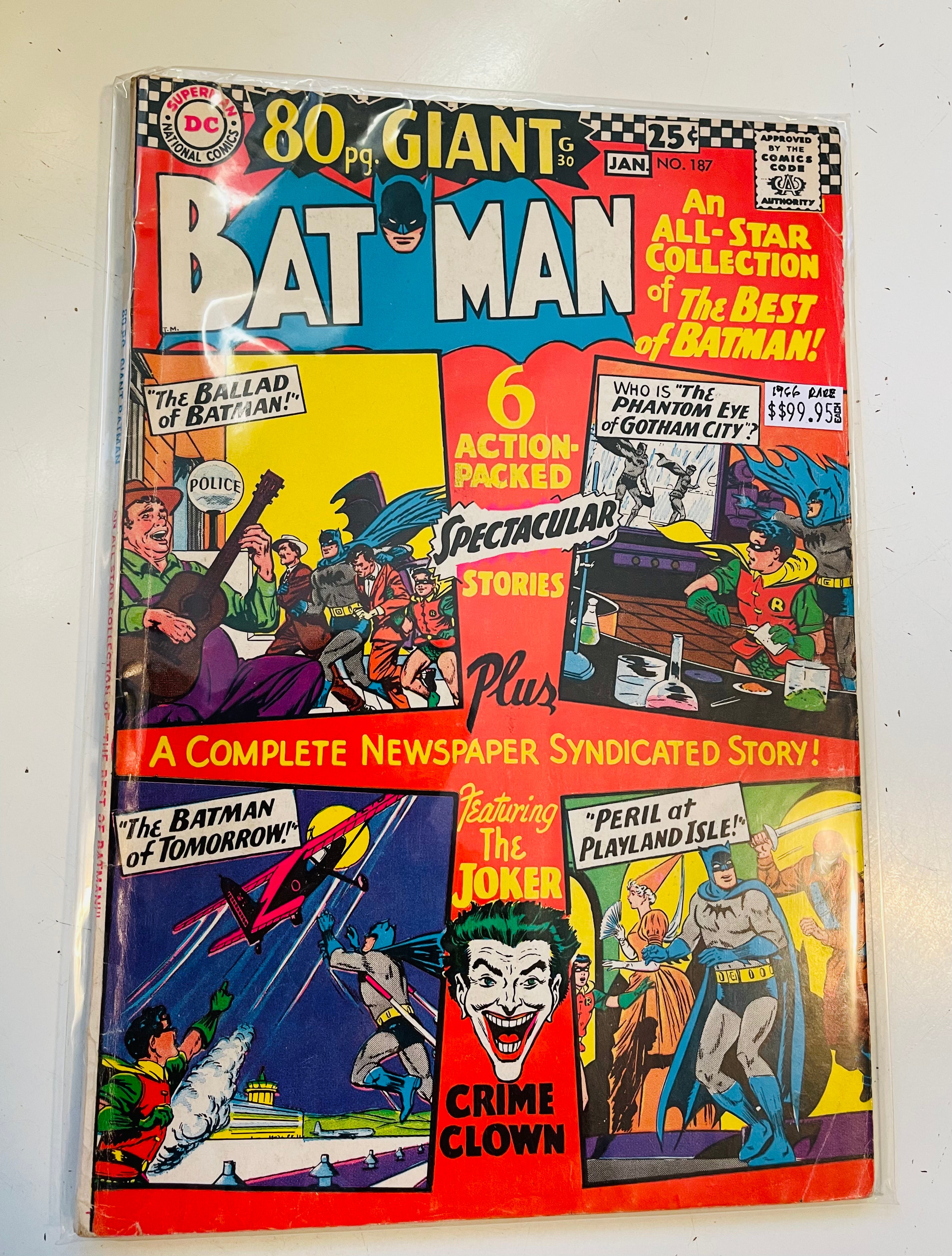 Batman #187 Giant Size Vintage Comic Book (1960s) - Rare Collectible for DC Fans, Perfect for Display & Investment