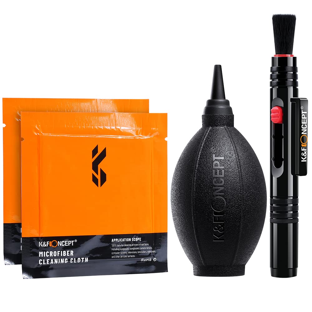 K&F Concept 4-in-1 Camera Cleaning Kit - Lens Brush, Air Blower, Microfiber Cloth & Lens Cleaner for DSLR Cameras | Perfect for Canon, Nikon, Sony, Pentax | Travel & Professional Photography Accessories