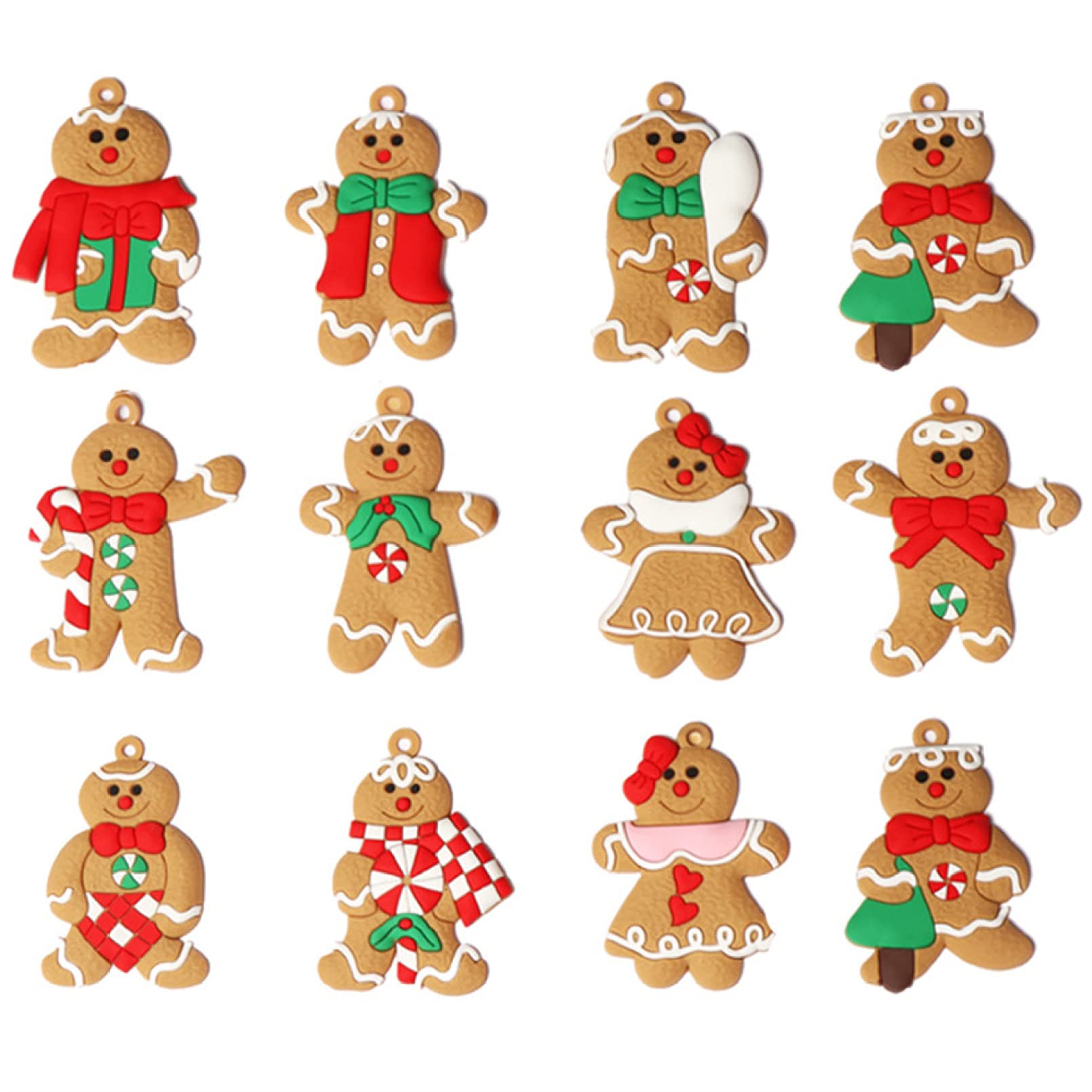 12Pcs Gingerbread Man Christmas Tree Ornaments - Xmas Hanging Decorations for Holiday Party, Home Decor & Kids Gift (Perfect for Christmas Tree Decorating, Holiday Parties & Festive Home Decoration)