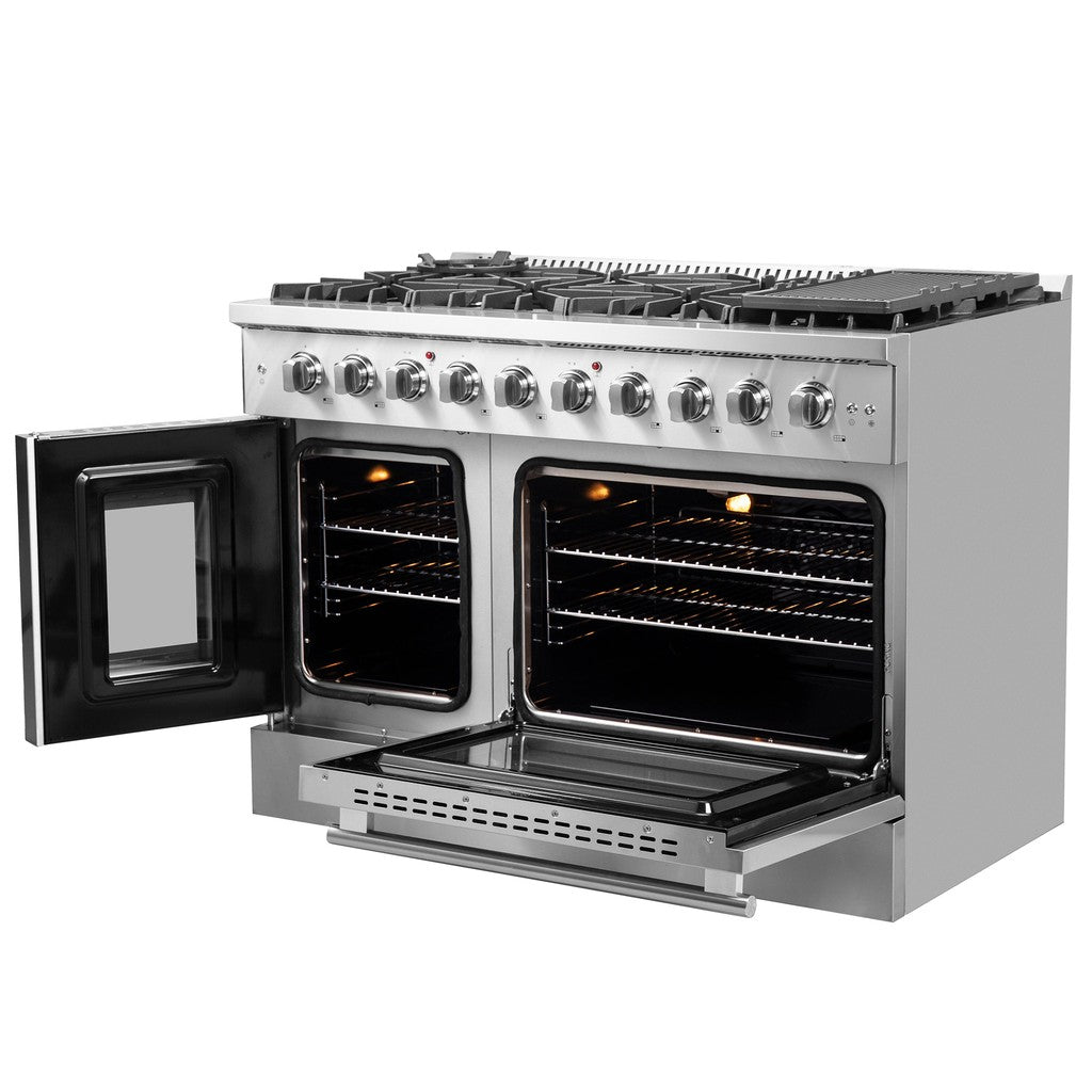 Forno Galiano 48-Inch 6.58 cu. ft. Freestanding Gas Range with Left Swing Door - Stainless Steel (FFSGS6444 48) - Perfect for Home Kitchens & Professional Cooking