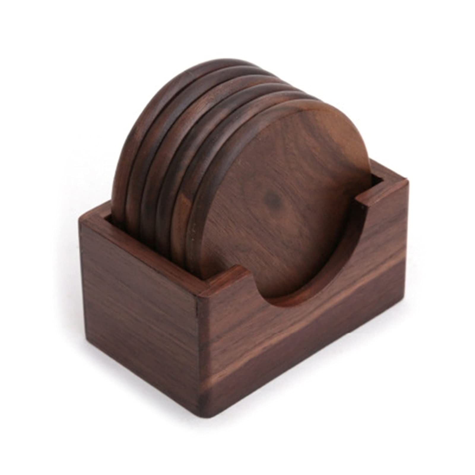 YUNYIN 6-Piece Walnut Wood Coaster Set - Round Heat-Resistant Drink Mats for Coffee, Tea & Hot Beverages - Natural Wood Table Decor for Home, Kitchen & Dining Room Use
