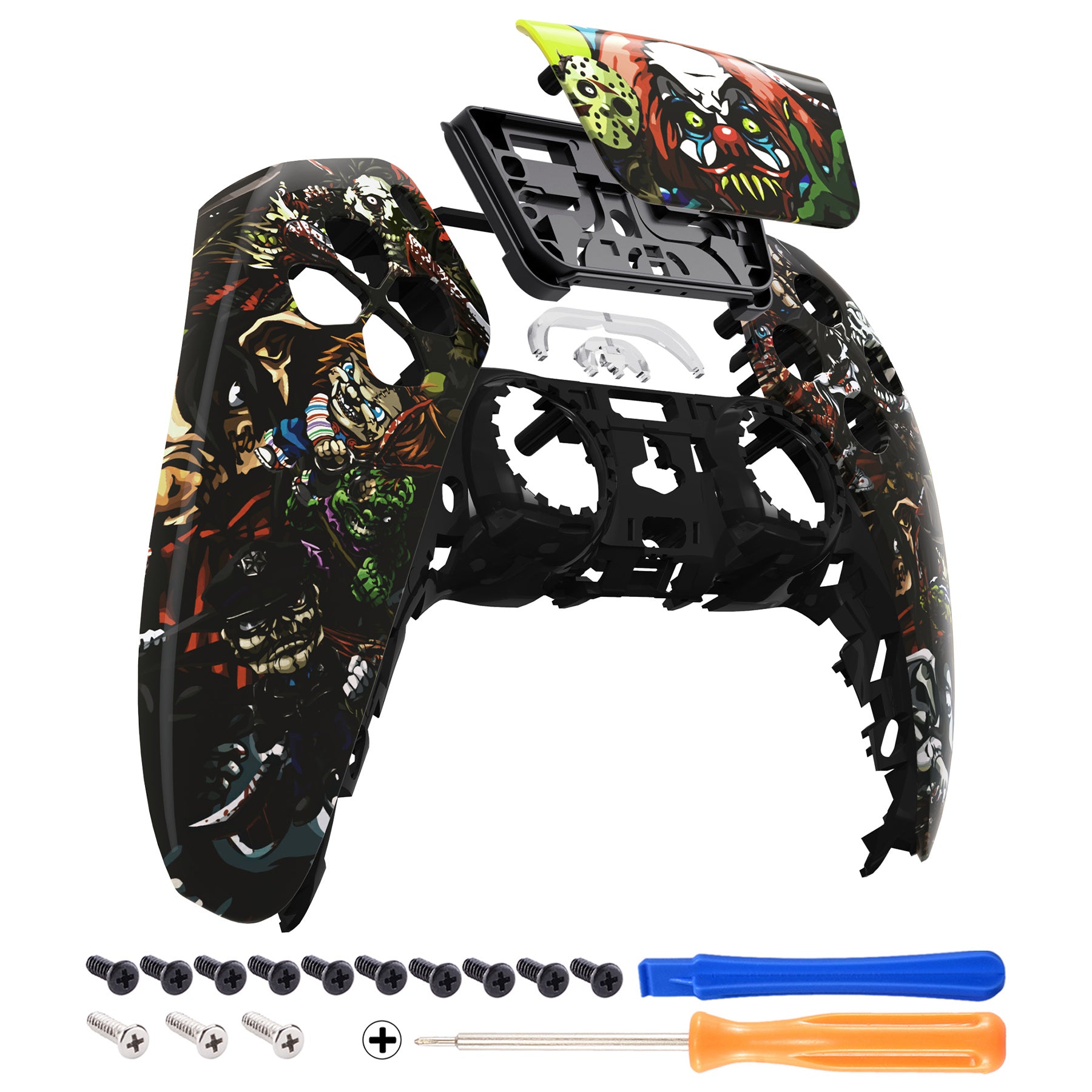 eXtremeRate PS5 Controller Front Housing Shell Replacement - Compatible with BDM 010/020/030/040/050 Models - Custom Touchpad Cover - Scary Party Design for Halloween Gaming Accessories