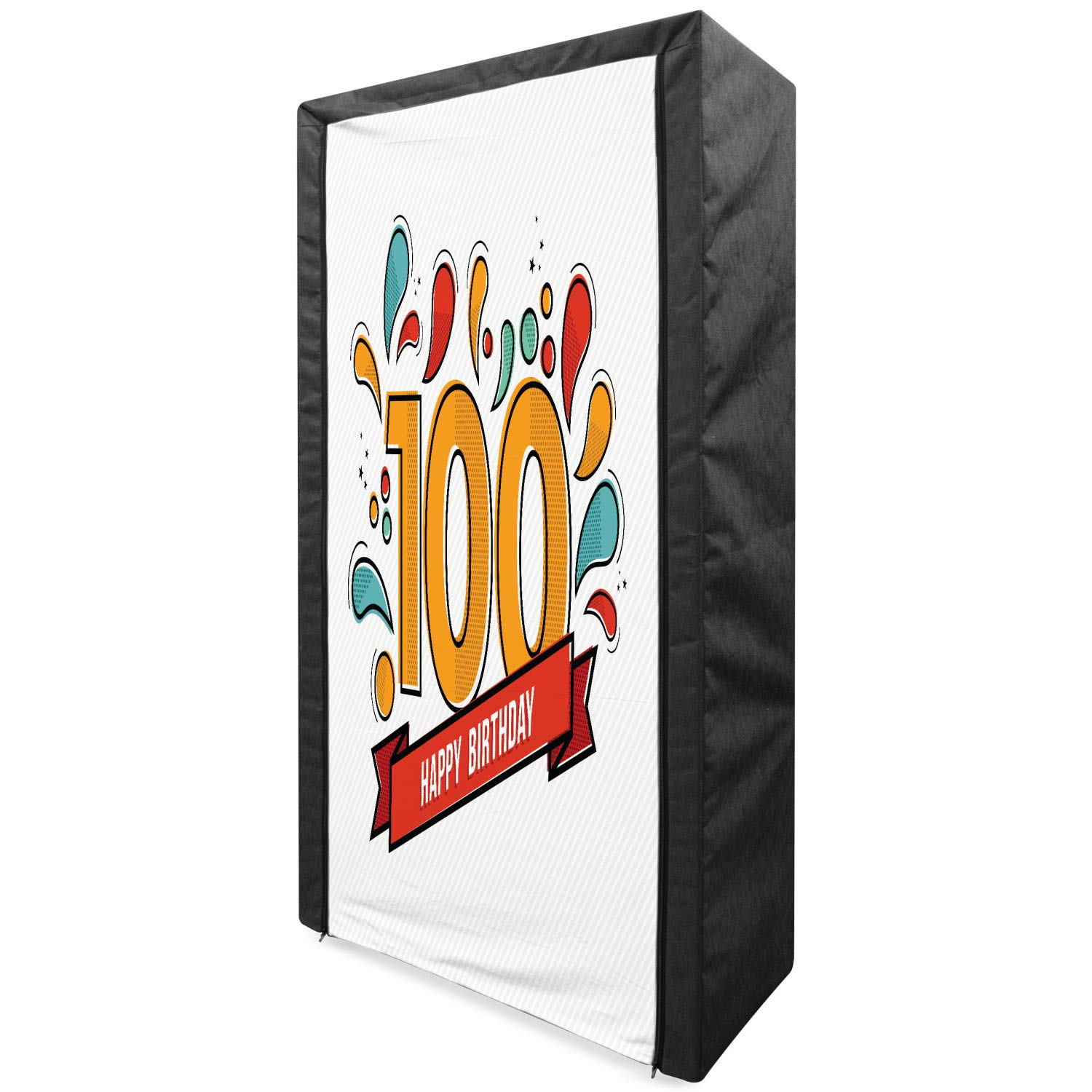 Ambesonne 100th Birthday Portable Fabric Wardrobe - Multicolor Closet Organizer with Shelves (33.5 Inch) for Clothing Storage | Perfect for 100th Birthday Parties, Senior Celebrations & Home Organization