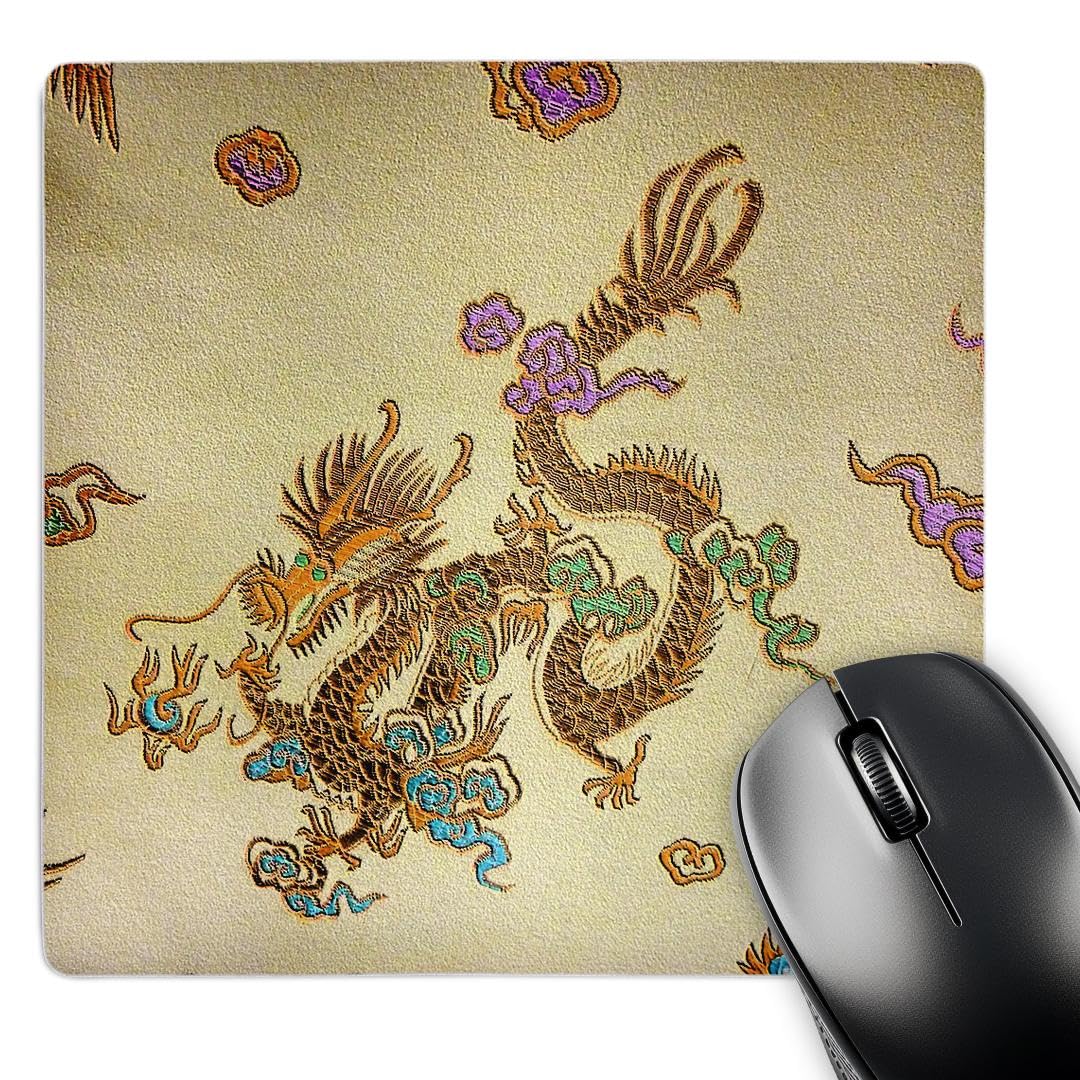 3D Rose Embroidered Chinese Dragon Mouse Pad - Non-Slip Gaming & Office Desk Mat for Computer, Laptop, Workstation - Perfect Gift for Gamers & Professionals