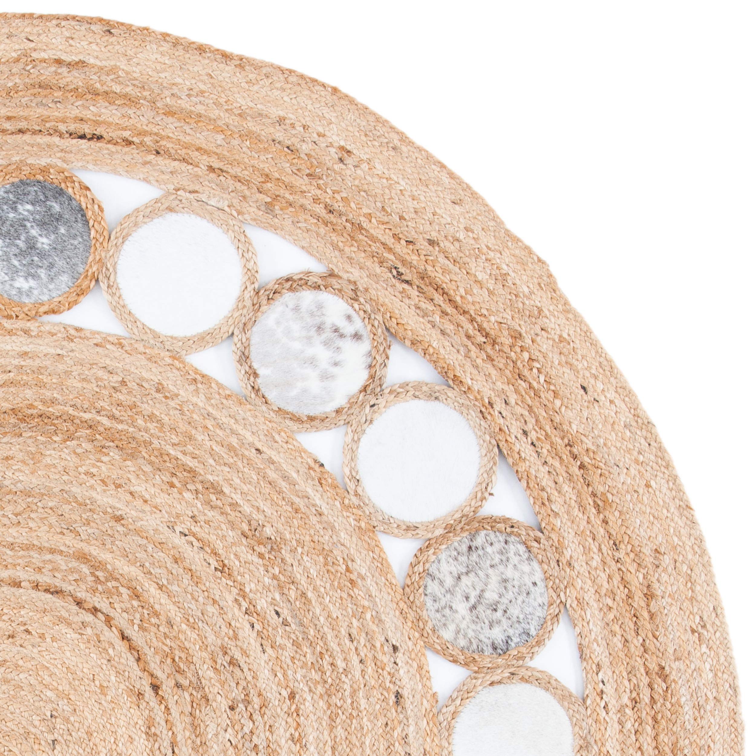 SAFAVIEH Natural Fiber Round Collection 6' Round Beige/Grey NF370F Handmade Boho Woven Jute & Leather Area Rug - Perfect for Living Room, Bedroom, or Boho Chic Home Decor