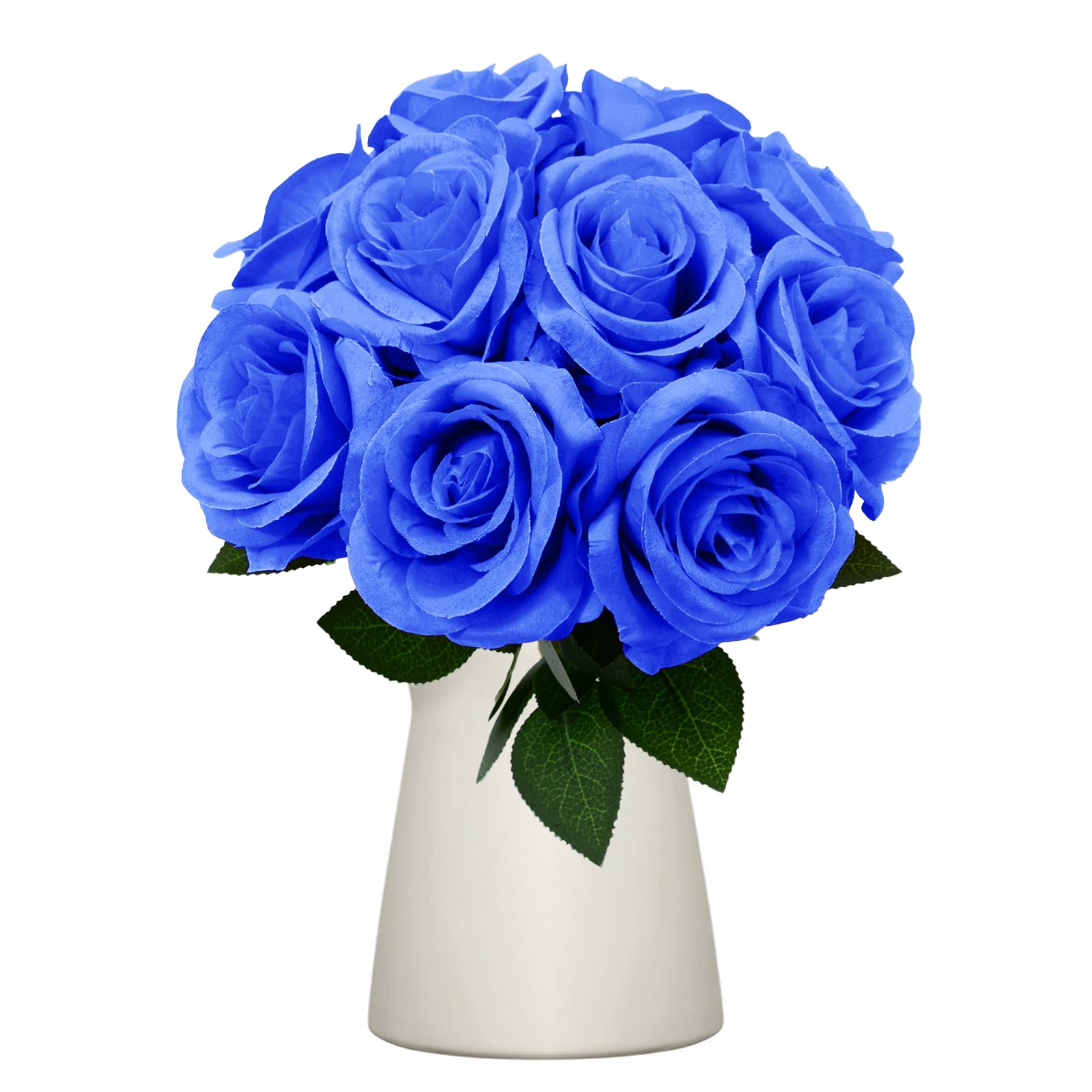 10pcs Blue Artificial Silk Roses - 50cm Realistic Fake Rose Flowers for Wedding Bouquets, Bridal Decor, Home Centerpieces, and DIY Floral Arrangements (Blue)