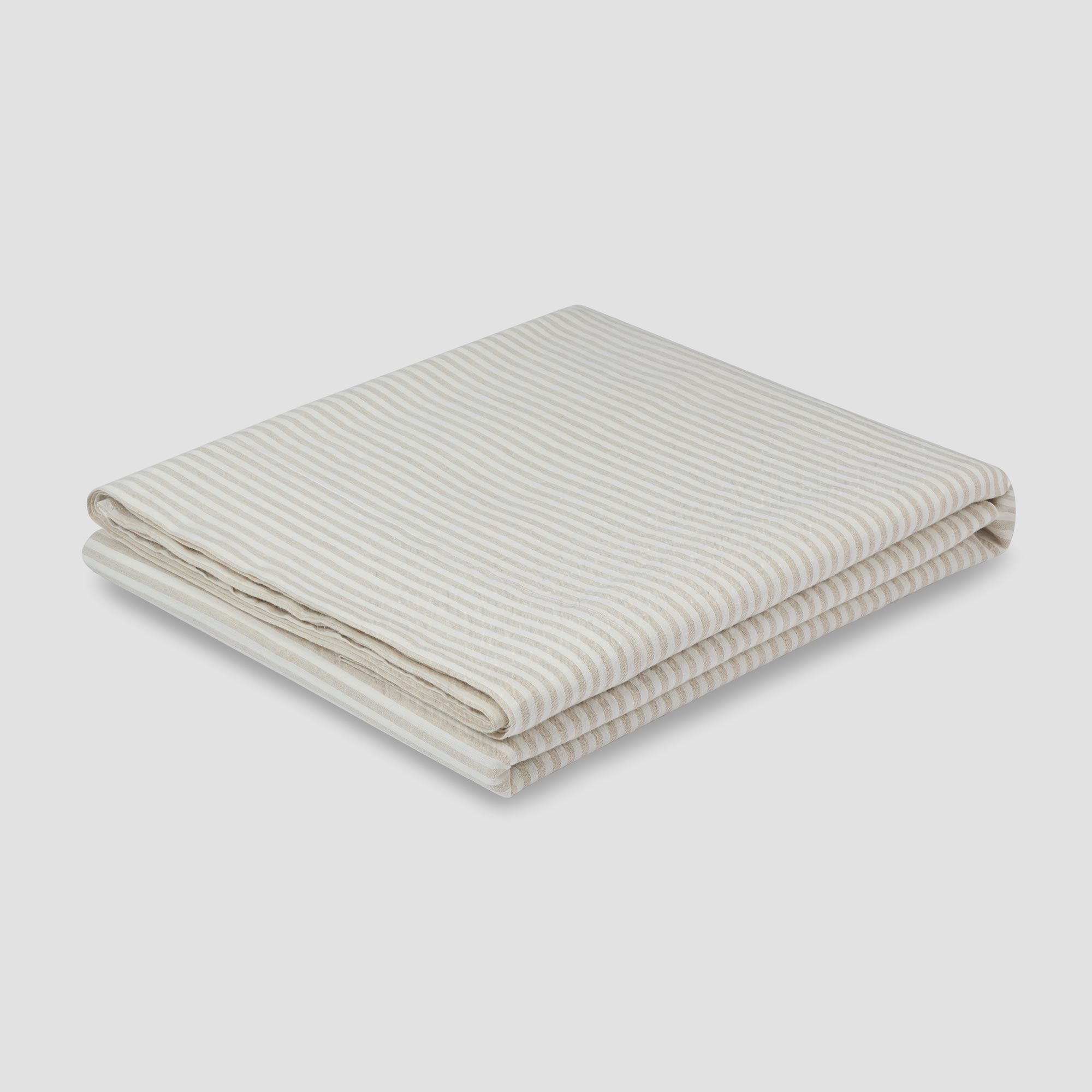 Premium 100% Linen Fitted Sheet with Oatmeal Stripes - Breathable & Soft Bedding for All Seasons - Perfect for Master Bedroom, Guest Room & Vacation Homes