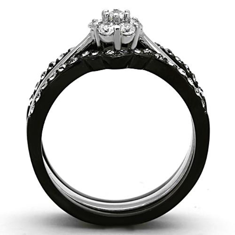 1.85ct CZ Black Stainless Steel Wedding Ring Set for Women Size 5-10 - Elegant Bridal Jewelry