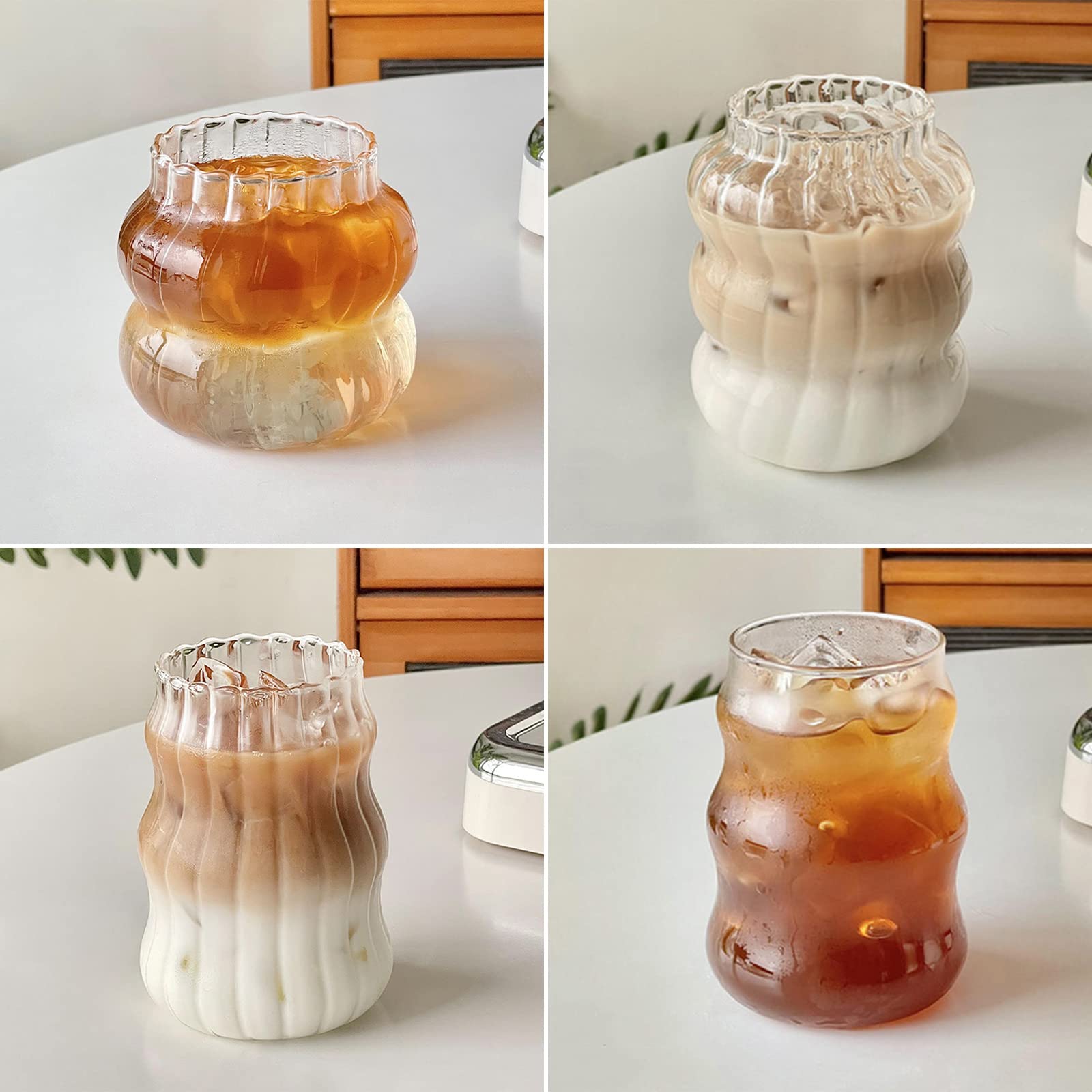 Ochine Ribbed Drinking Glasses Set - 12oz Textured Glass Cups for Wine, Coffee, Cocktails, Juice, Beer & Iced Tea | Durable Glassware for Home, Restaurant & Party Use