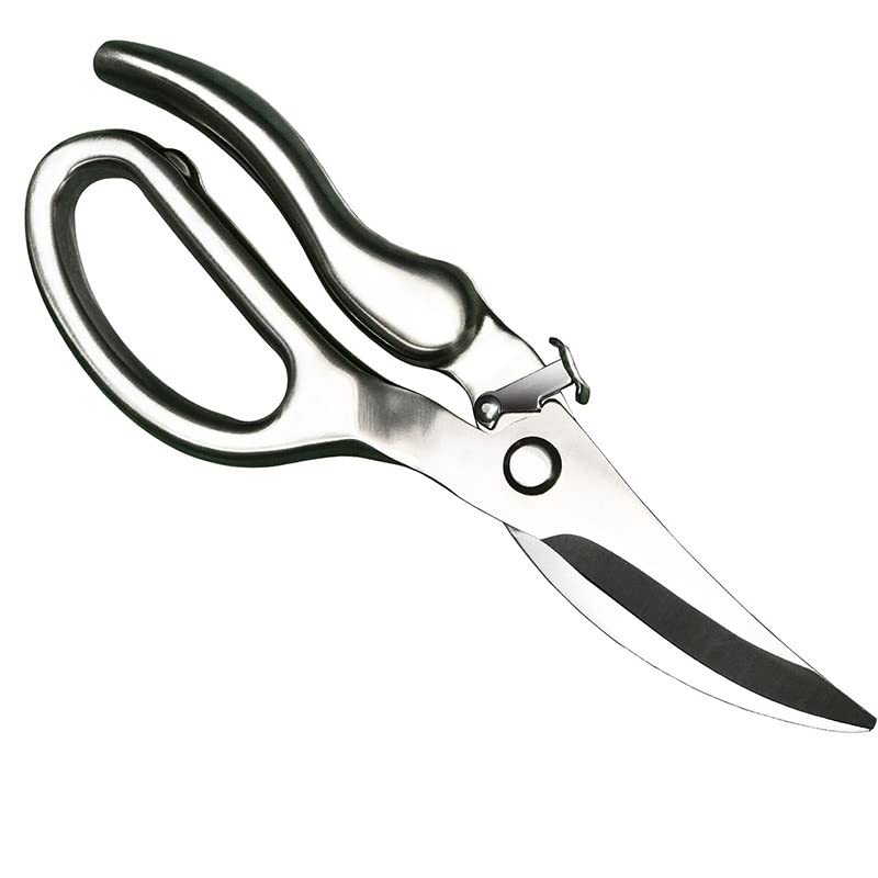 LCXEGO Heavy Duty Kitchen Poultry Shears - Multipurpose Stainless Steel Scissors for Cutting Chicken, Fish, Meat & Bones | Professional Cooking Tool for Chefs & Home Kitchens (Silver, Large Size) | Perfect for Meal Prep, Butchering & Food Processing