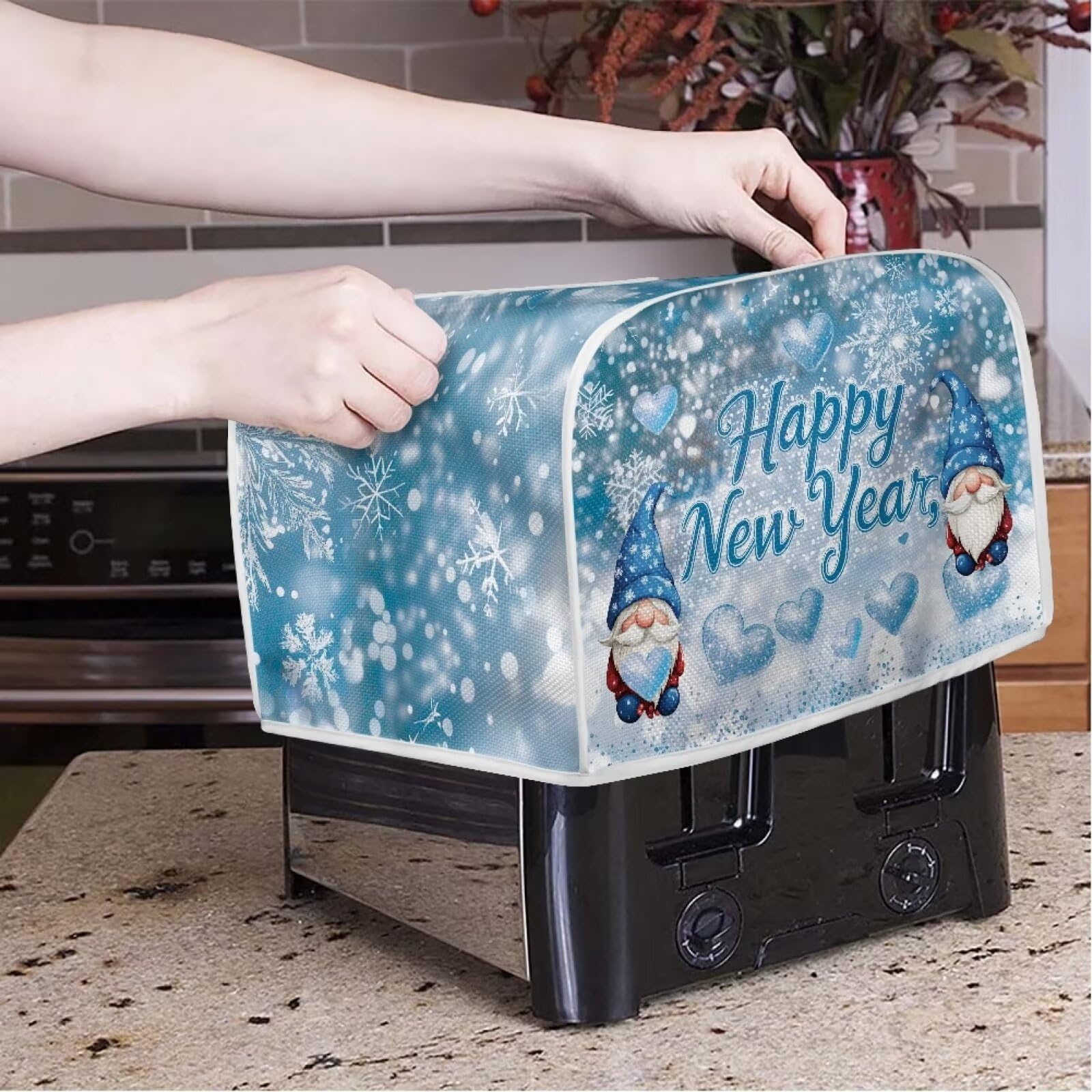 Lotusorchid Gnome Print 2-Slice Toaster Cover - Anti-Fingerprint Dust Protection for Bread Maker - Perfect for Kitchen Countertop & Holiday Decor (Christmas, New Year)